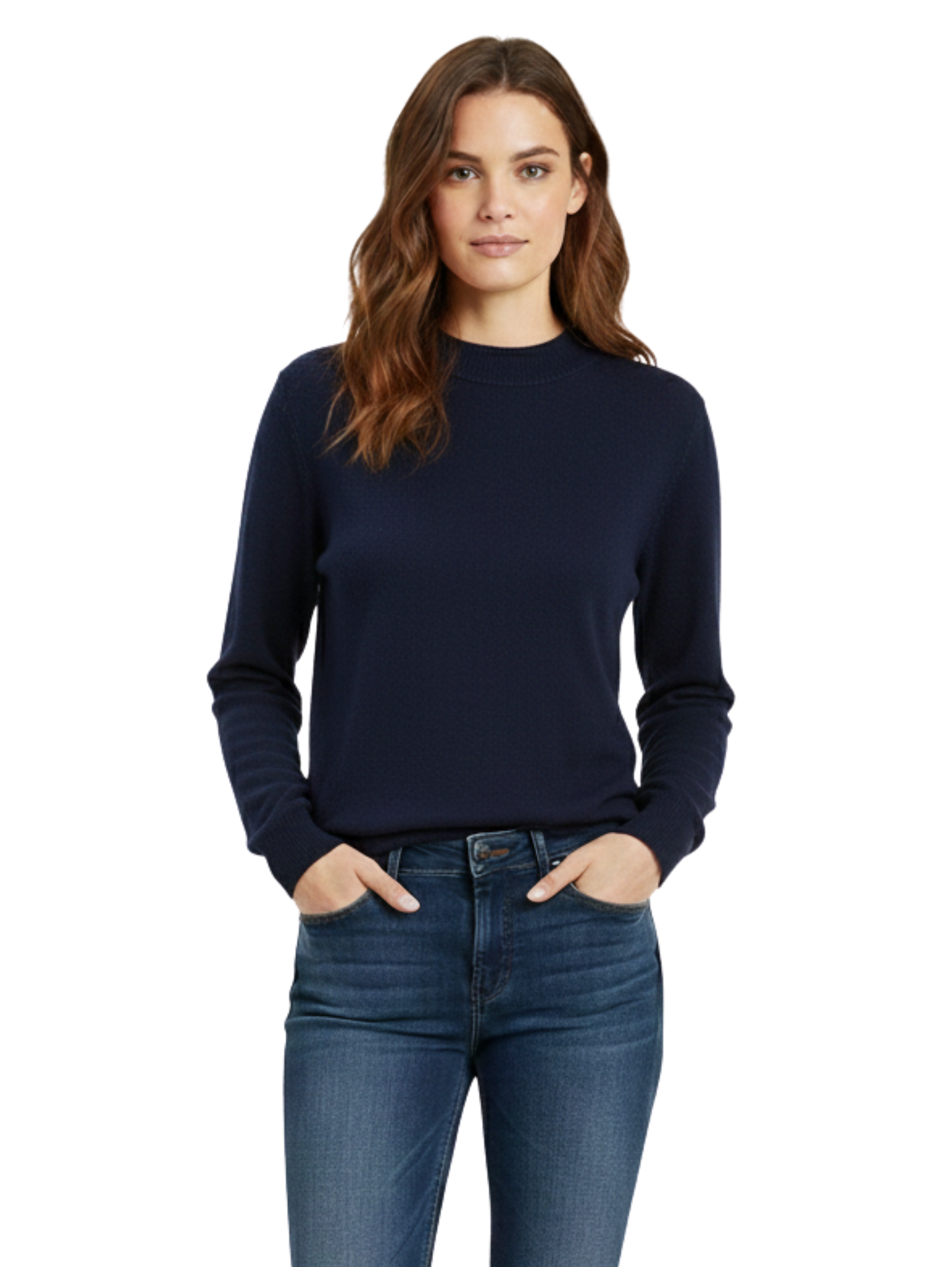 Navy Round Neck Ribbed Long Sleeve Sweater