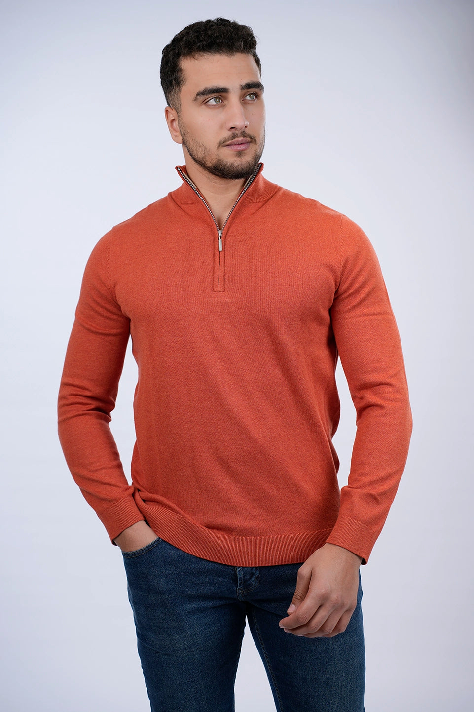 Tom Tailor Orange Sweater With Half Zipper To Close