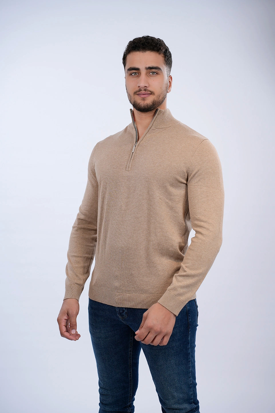 Tom Tailor Beige Sweater With Half Zipper To Close