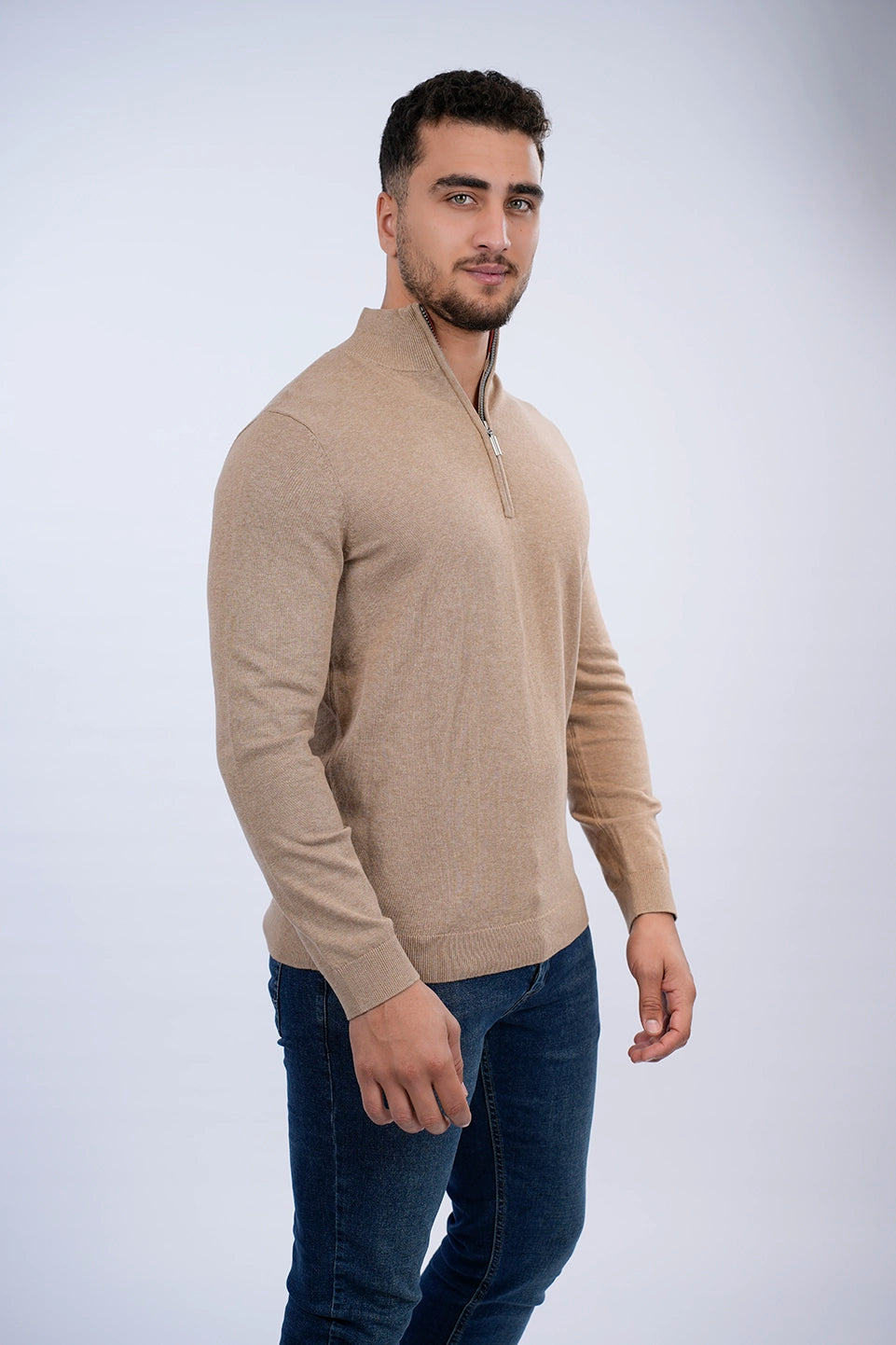 Tom Tailor Beige Sweater With Half Zipper To Close