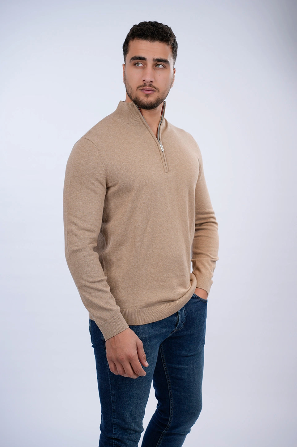 Tom Tailor Beige Sweater With Half Zipper To Close