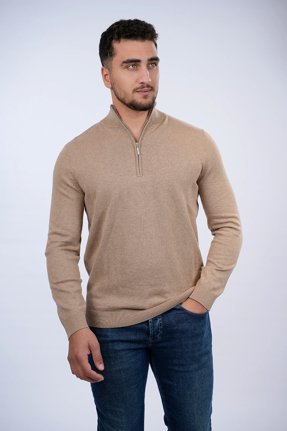 Tom Tailor Beige Sweater With Half Zipper To Close