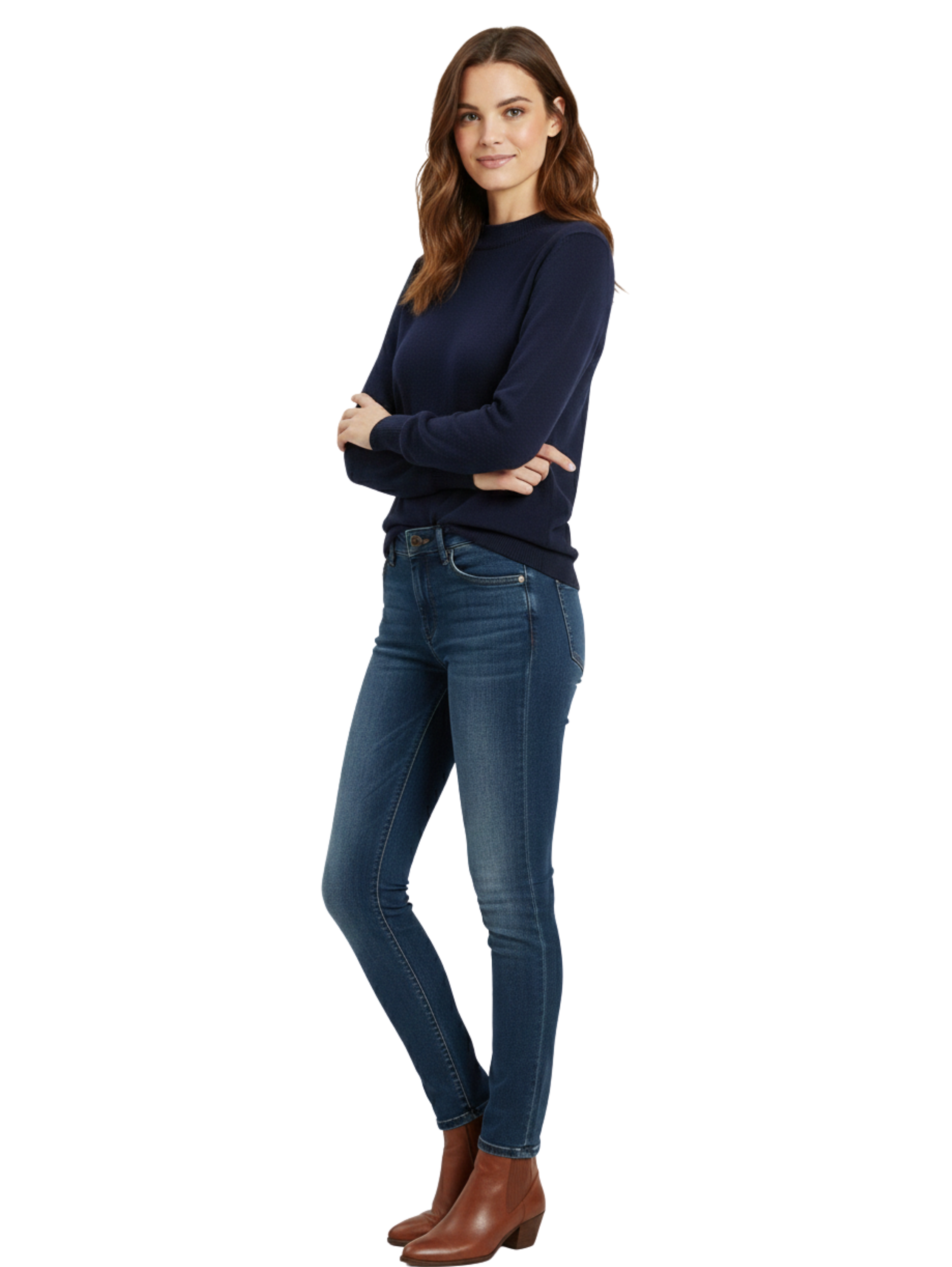 Navy Round Neck Ribbed Long Sleeve Sweater
