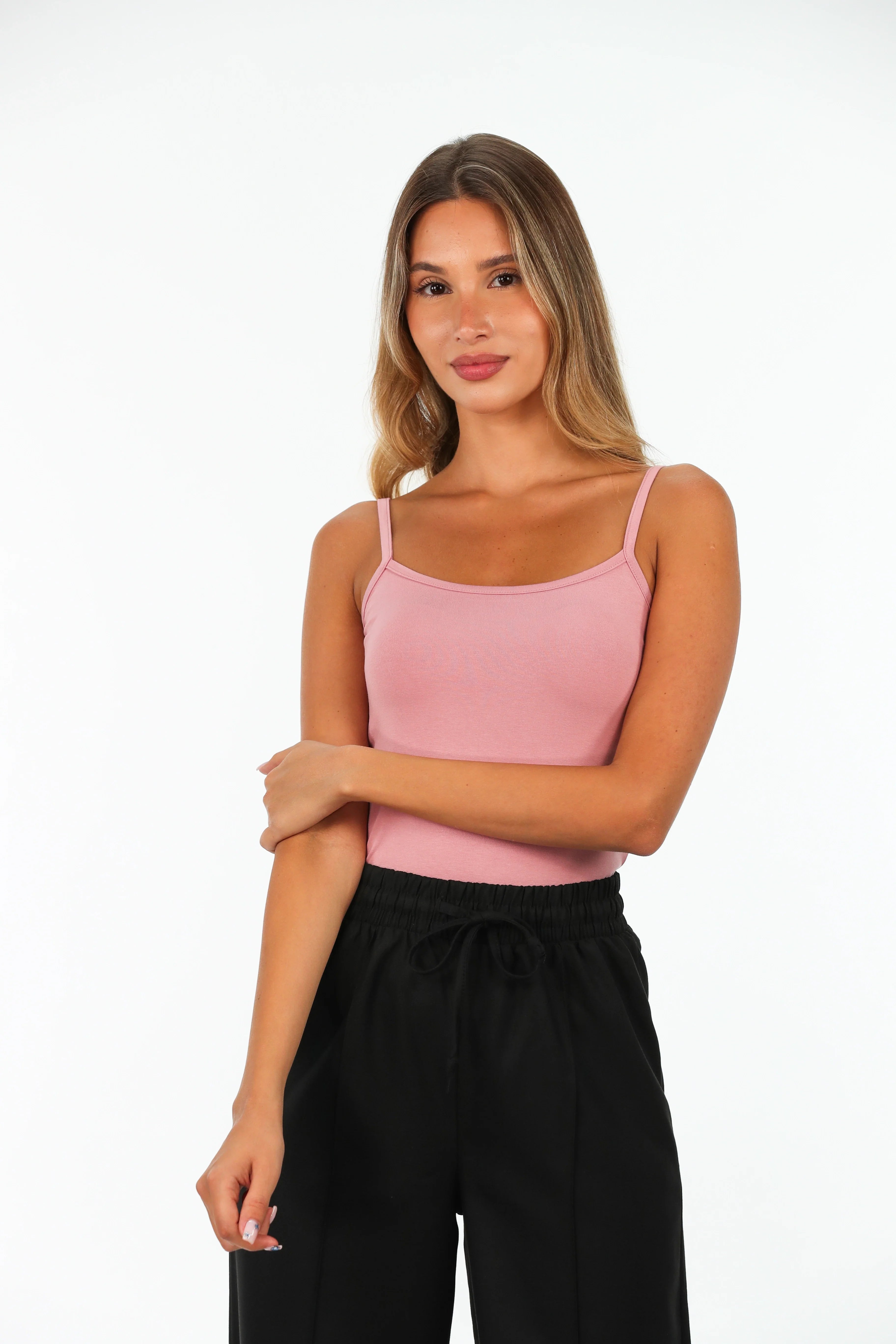 Cotton Thin Strap Tank Top in Pink