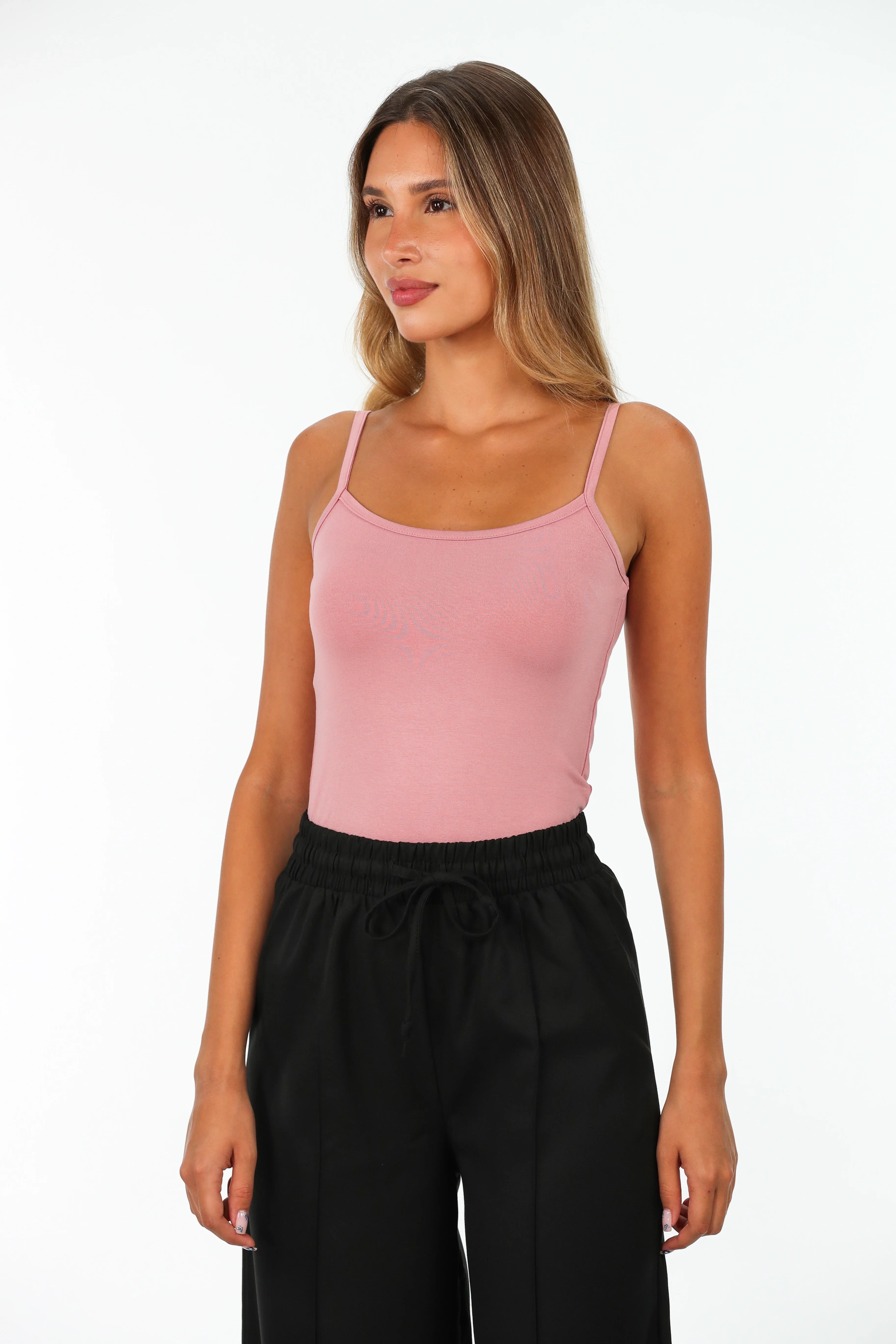 Cotton Thin Strap Tank Top in Pink