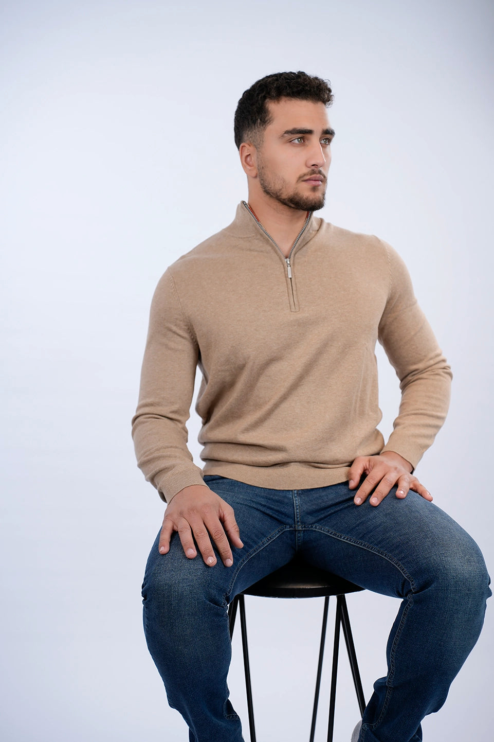 Tom Tailor Beige Sweater With Half Zipper To Close