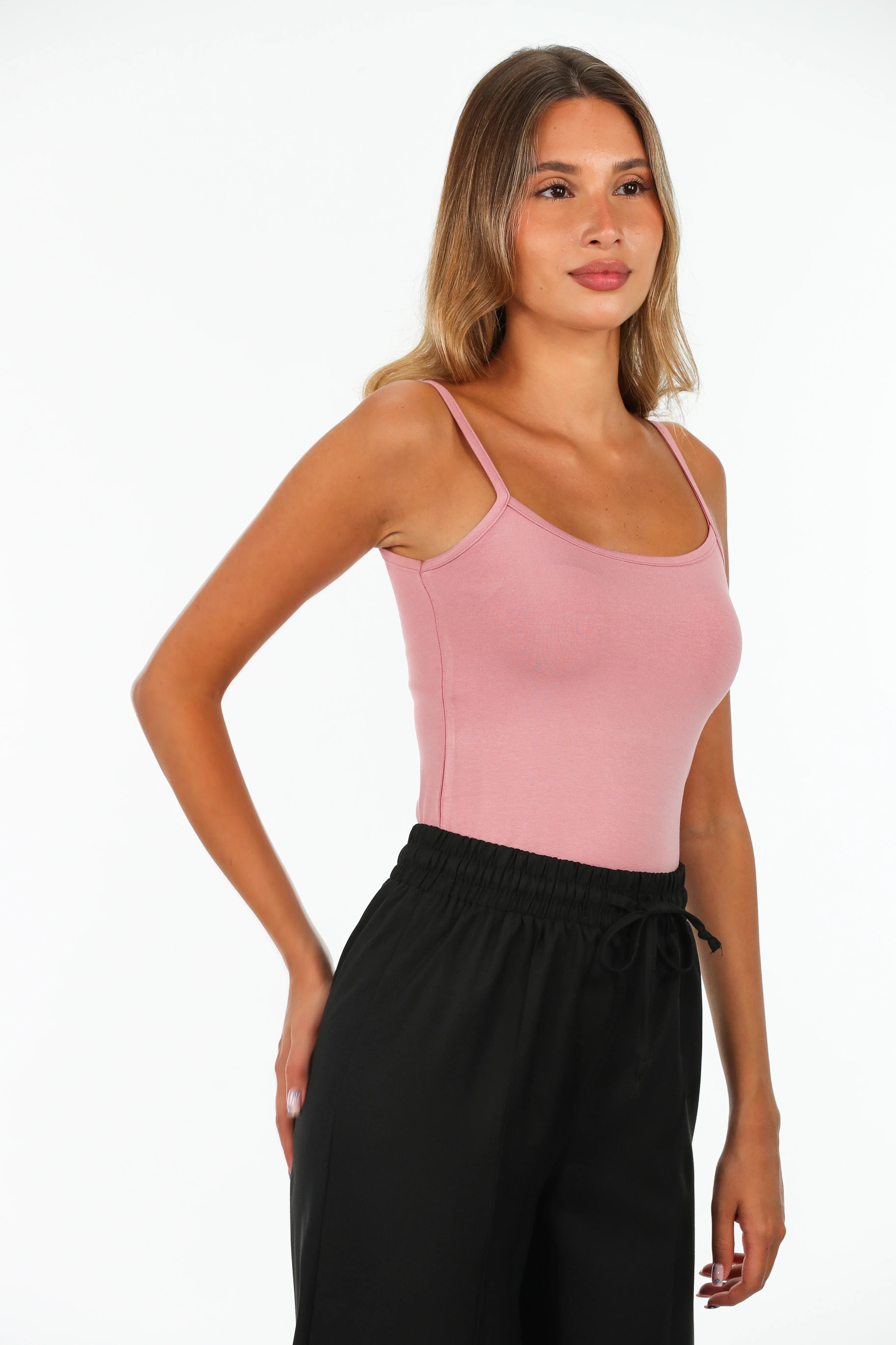 Cotton Thin Strap Tank Top in Pink