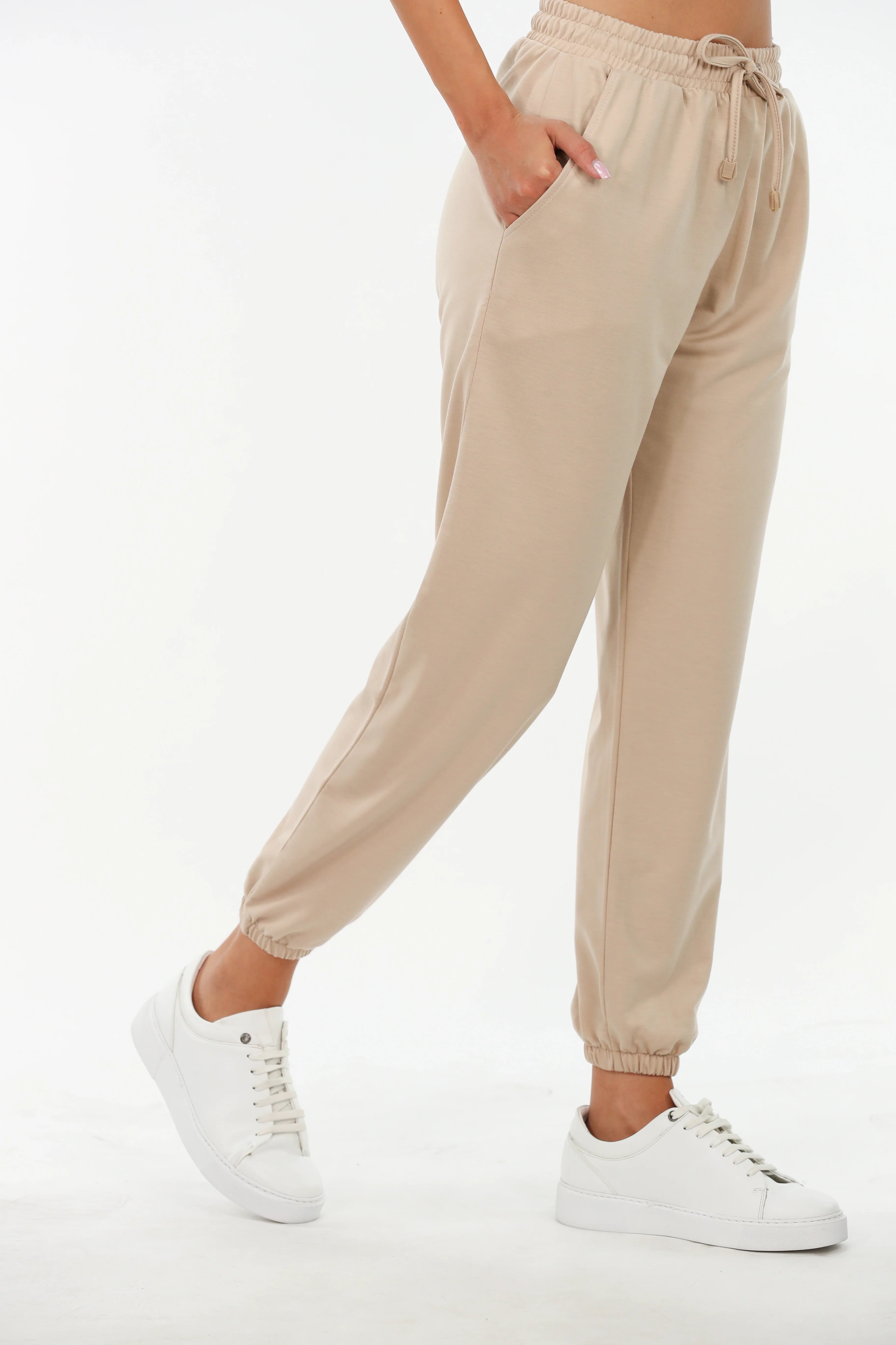 Beige Tight Leg Sweatpants