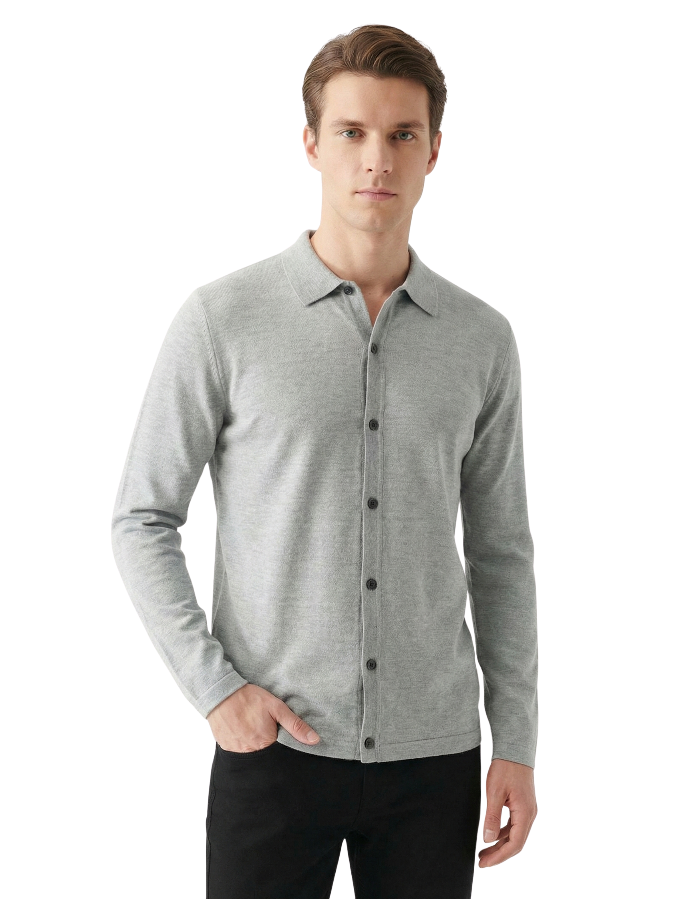 Damat Grey Knitted Shirt With Button To Close