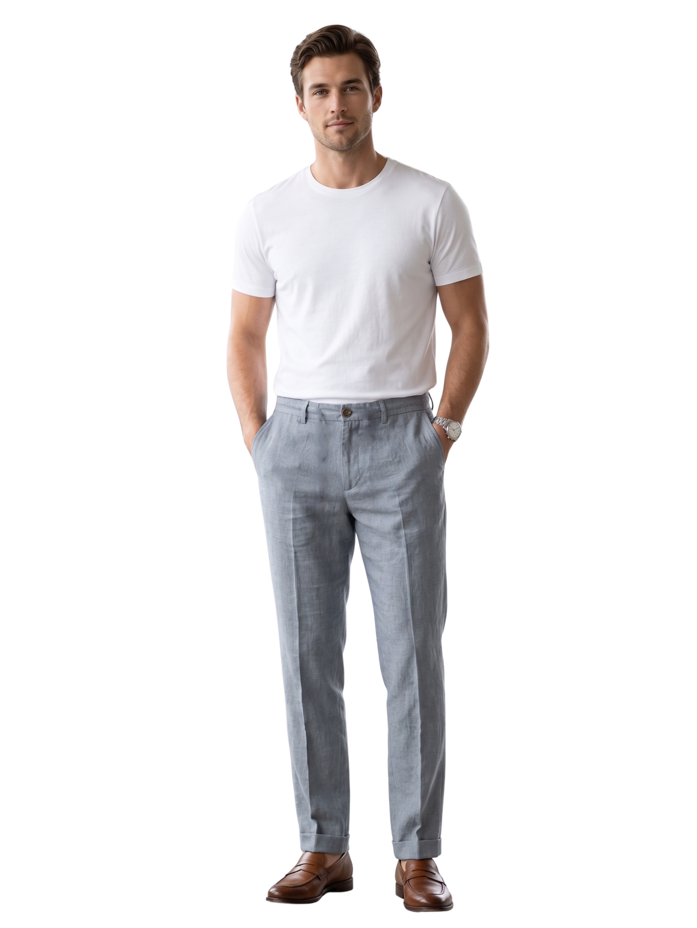 Casual Summer Grey Linen Drawstring Pants