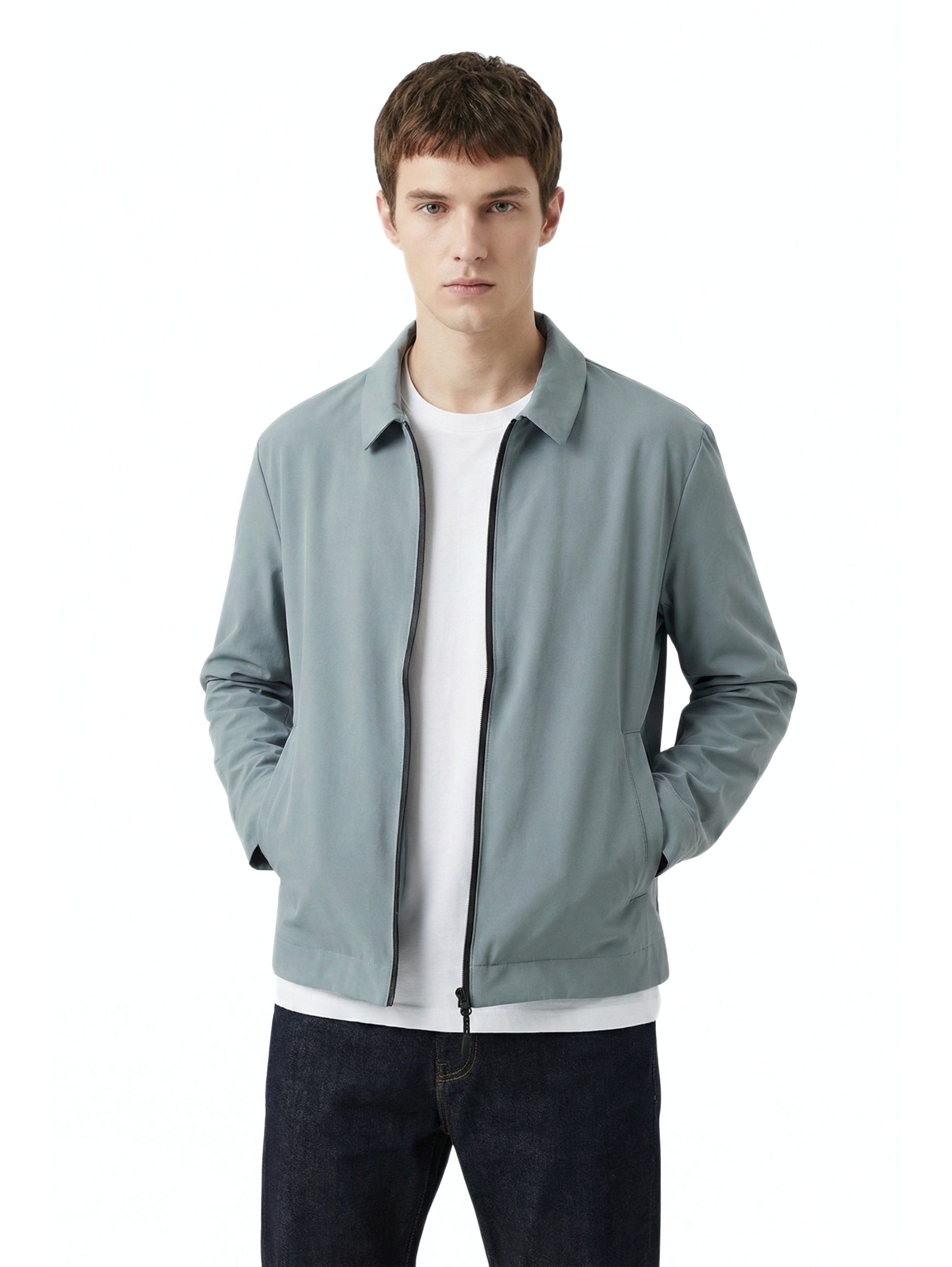 Long Sleeve Grey Zippered Jacket With Collar