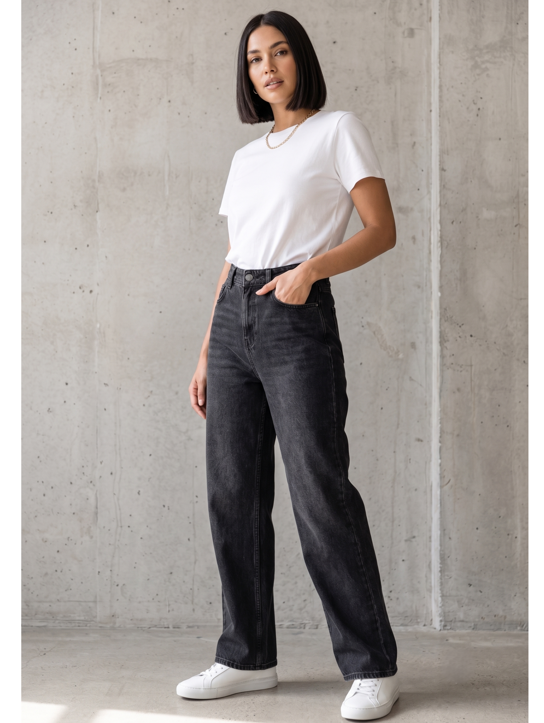 Anthracite High Rise Wide Leg Denim Jeans