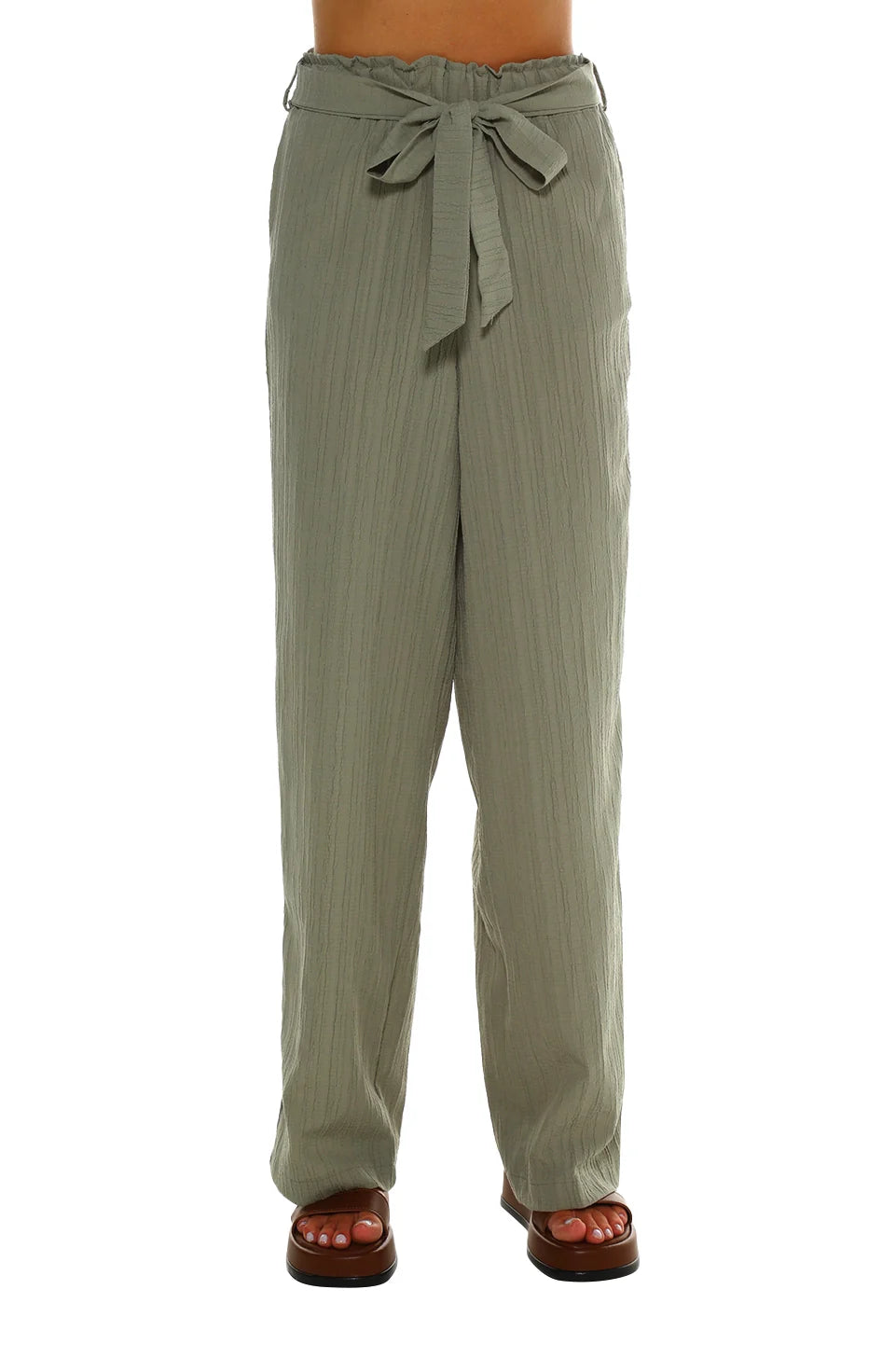 Linen Comfortable Olive Pant With Waisted Tie