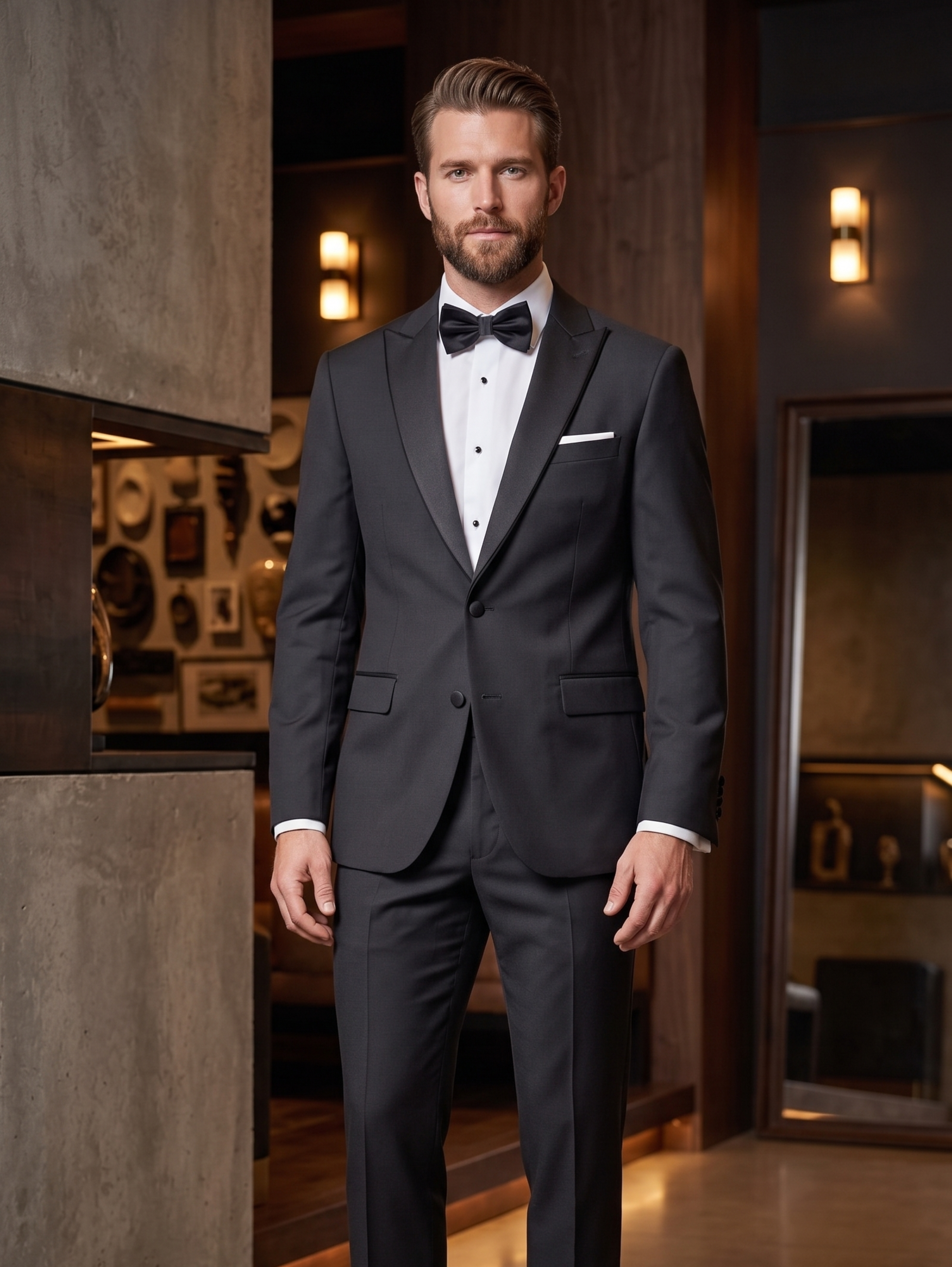 Elegant Black Slim Fit Tuxedo Suit With Satin Shawl Lapels