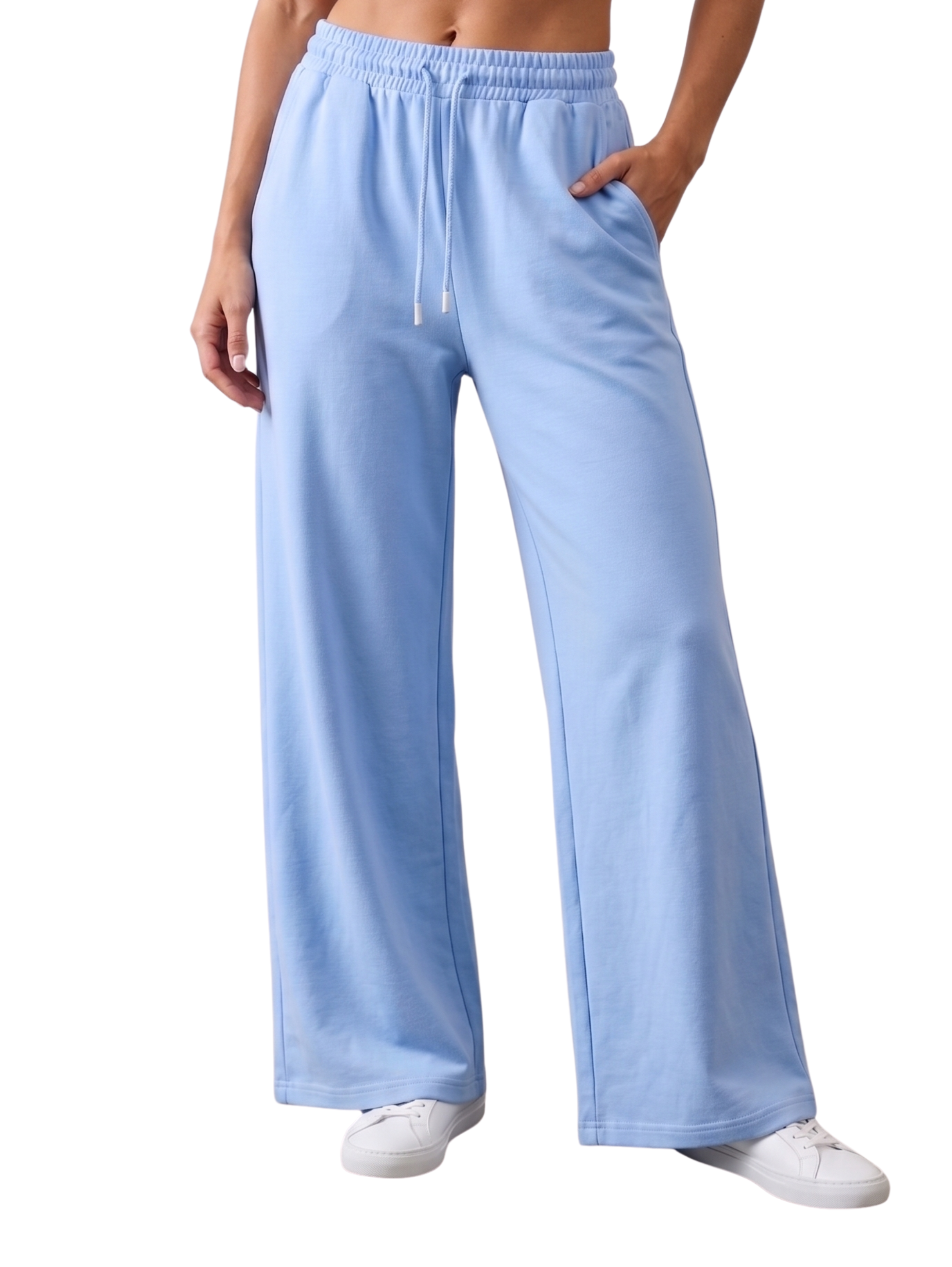 Blue Wide Leg High Waisted Jogging