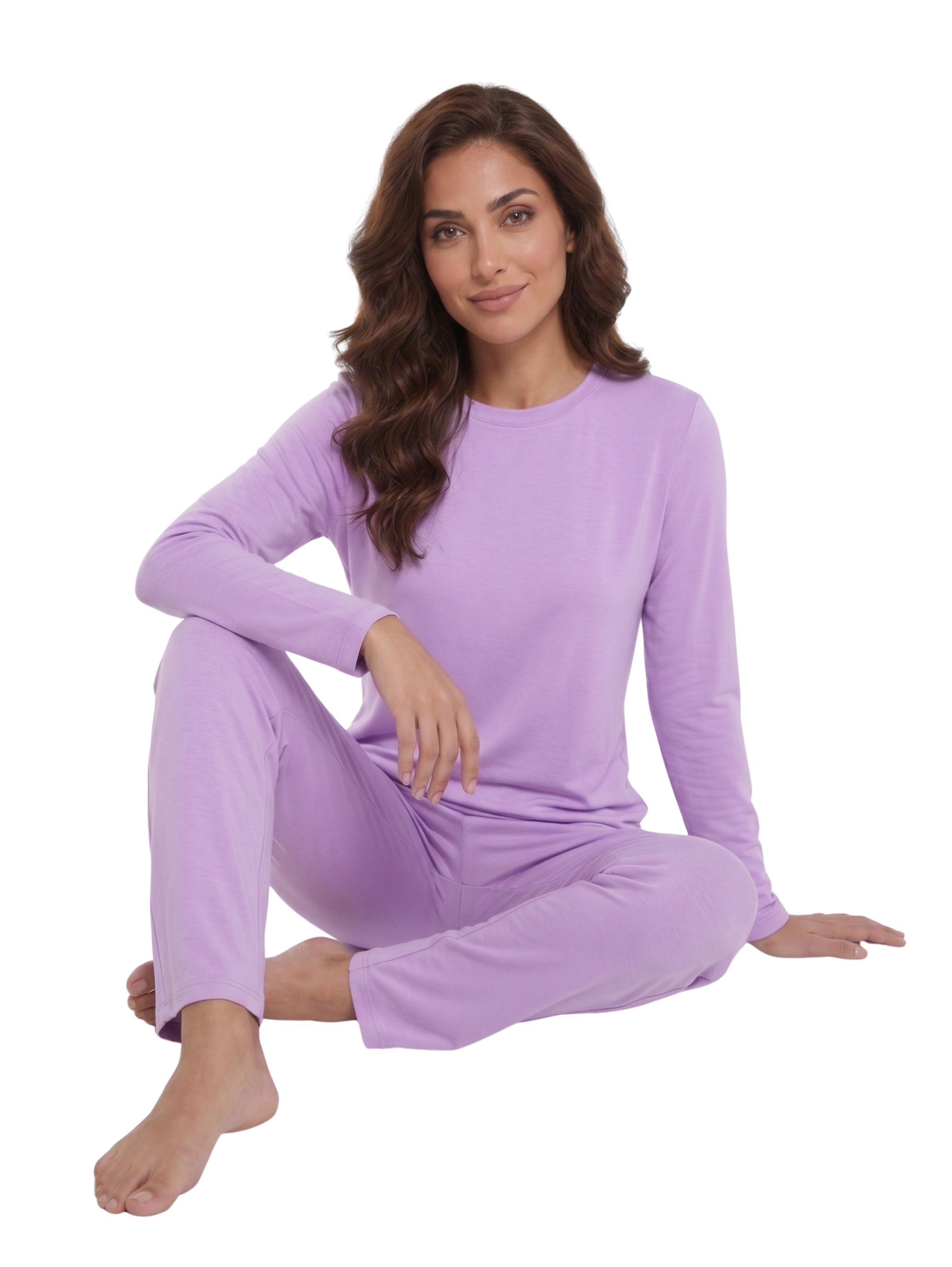 Long Sleeved Lilac Pyjama Set With Crew Neckline