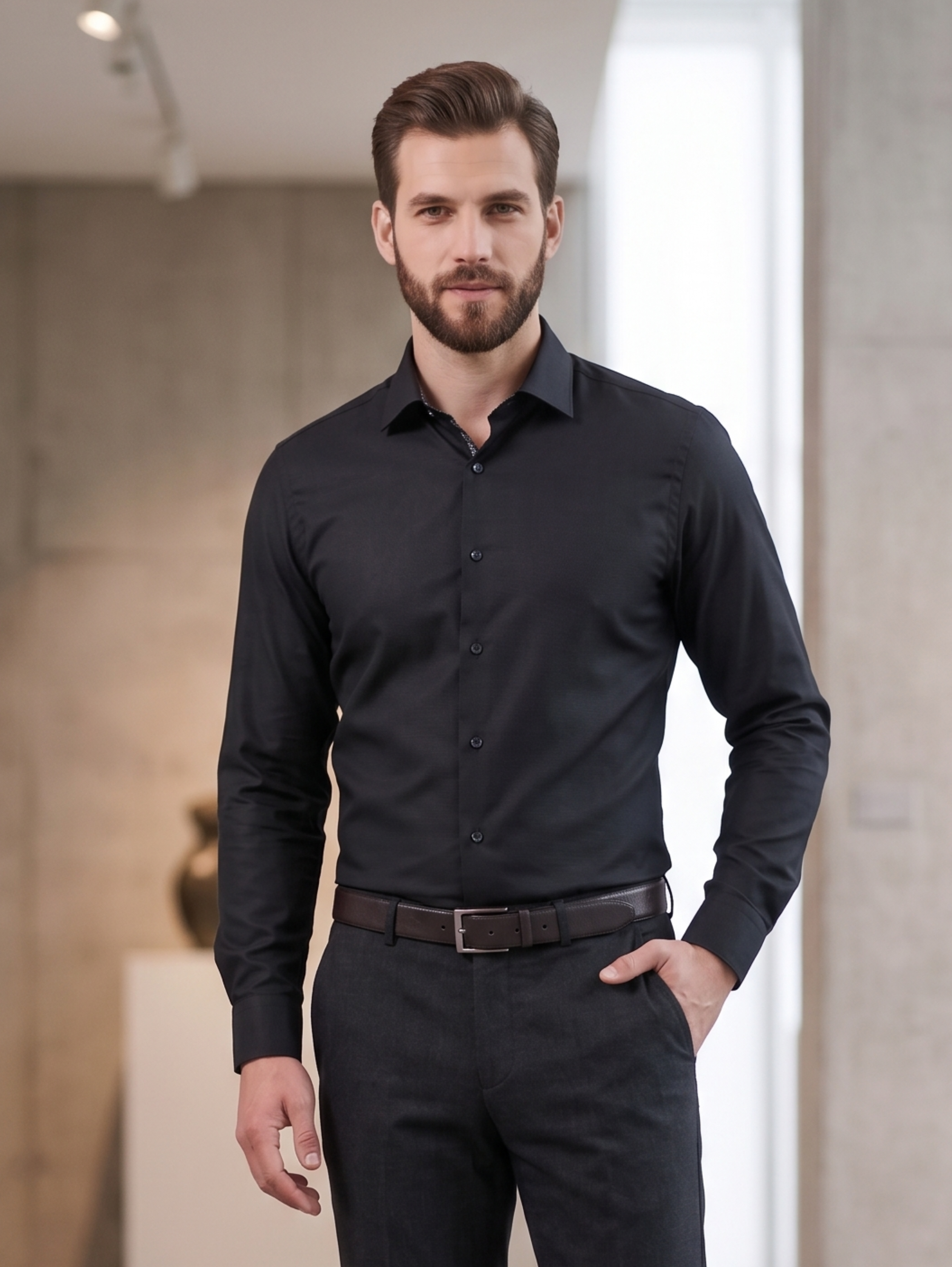 Black Long Sleeved Shirt With Buttons To Close