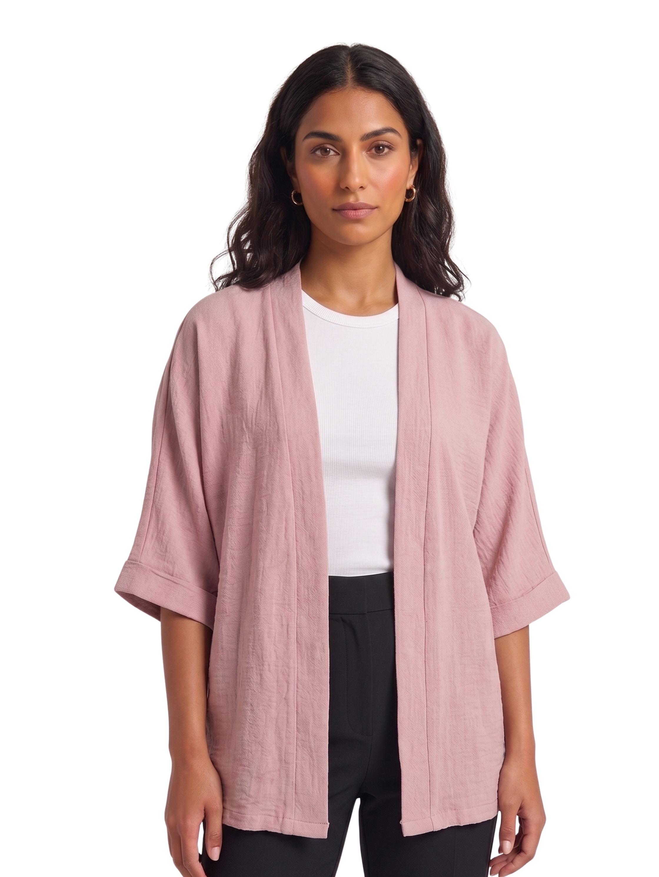 Pink Drop Shoulder Linen Cardigan