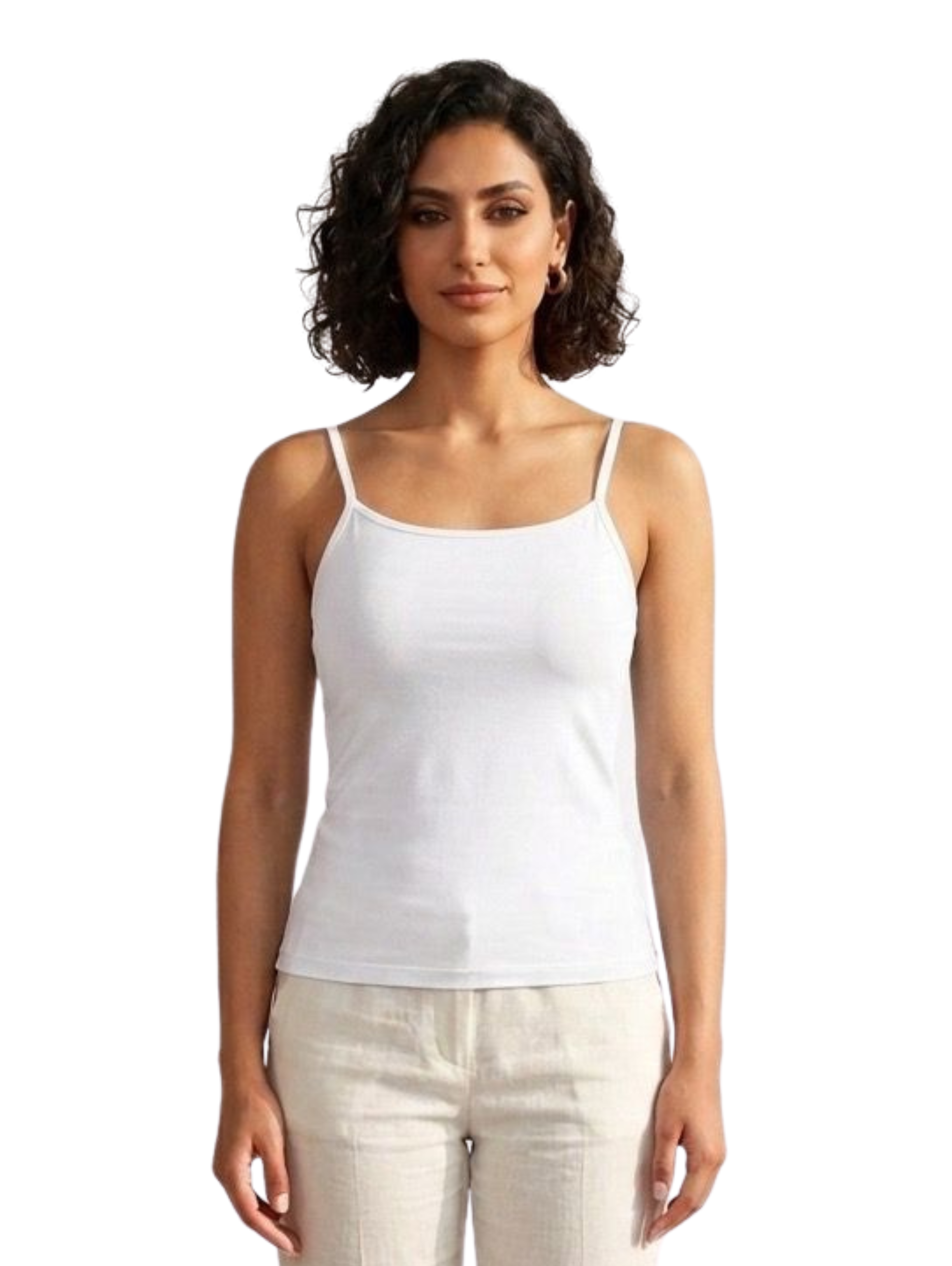 White Sleeveless Basic Square Neck Top