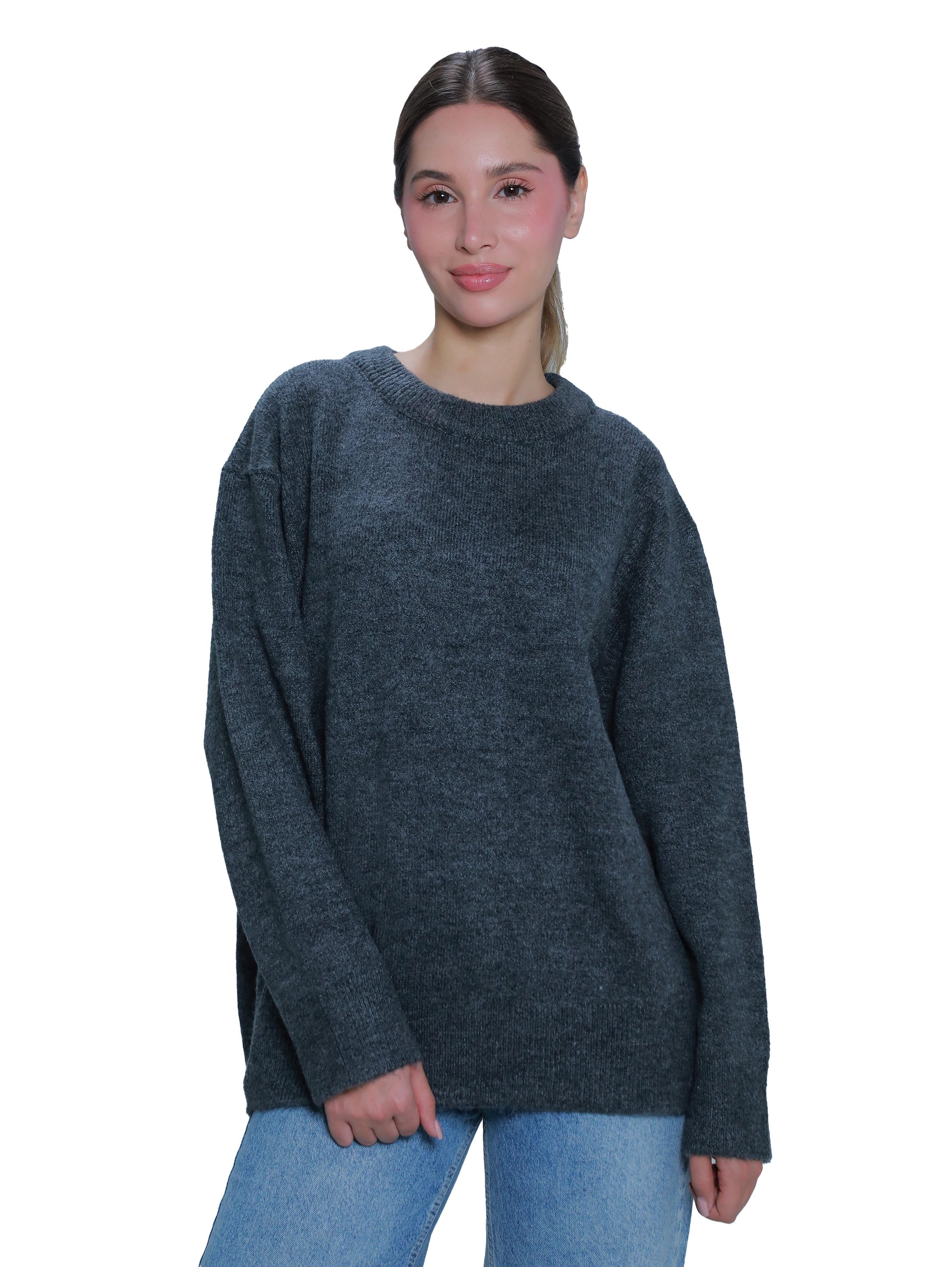 Oversize Dark Grey Plain Pullover