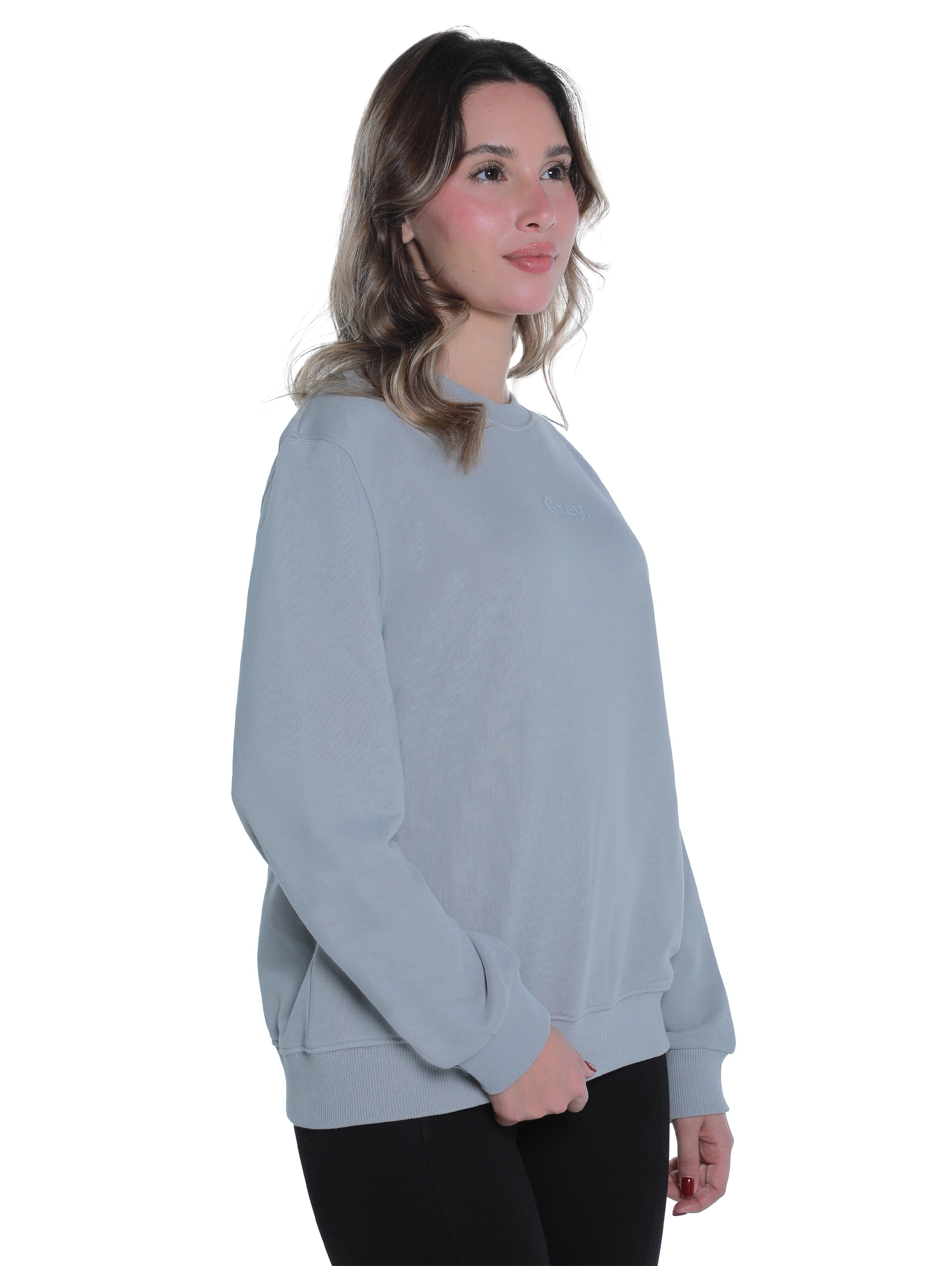 Grey Cotton Sweater With " Grey" Front Design