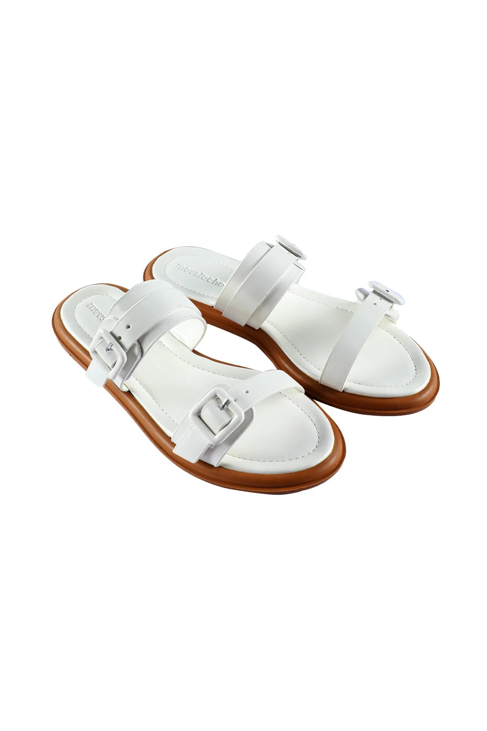 Double Strap Flat White Slipper