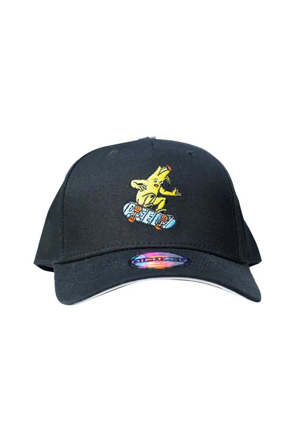 Black Baseball Cap With Carton On The Front