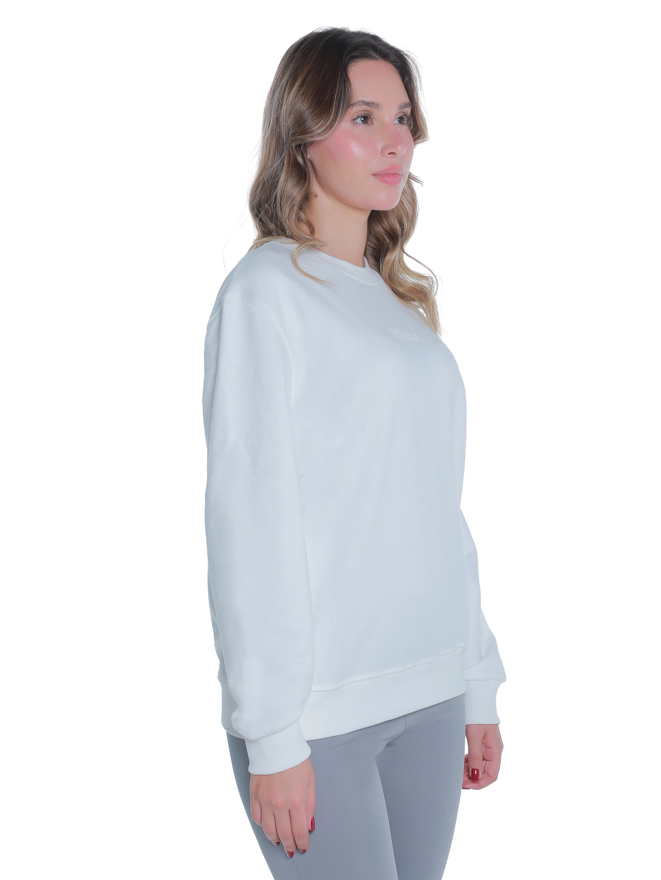 White Cotton Sweater With " White" Front Design