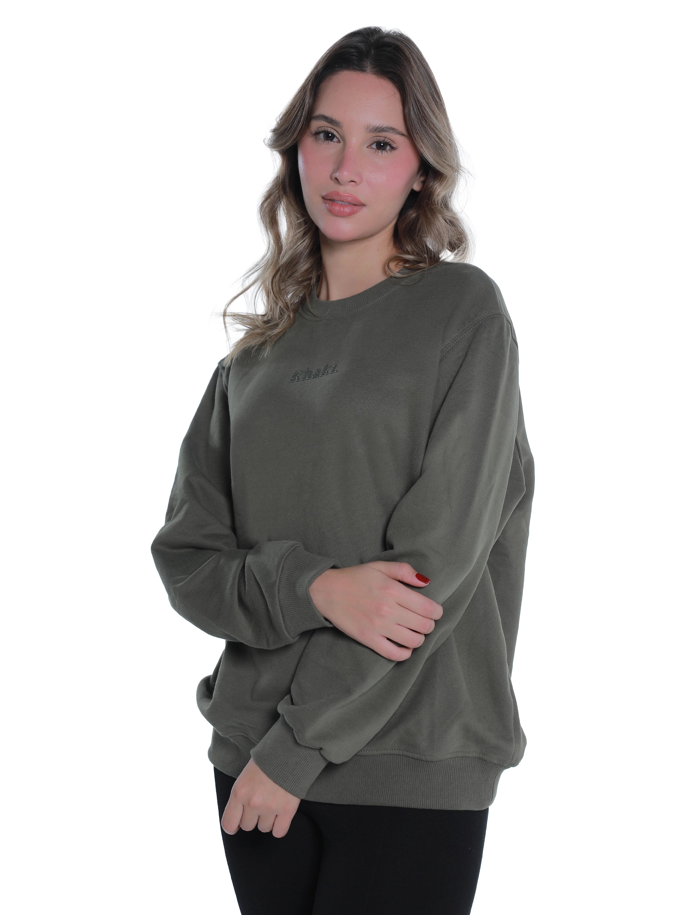 Olive Cotton Sweater With " Olive" Front Design