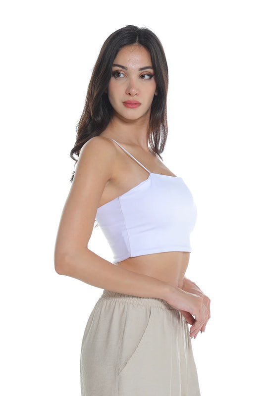Thin Strap White Sleeveless Crop Top