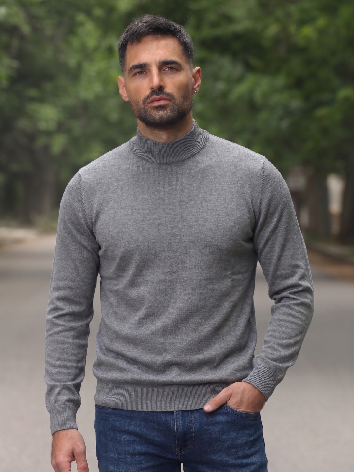 Dark Grey Mock Neckline Pullover