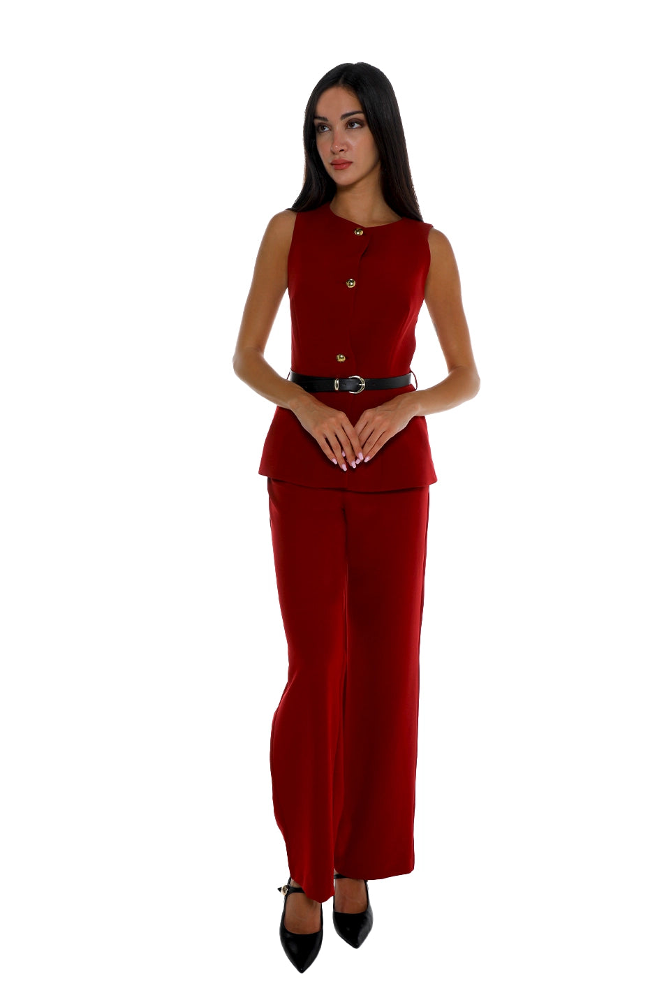 Bordo Pant & Vest Set With Waisted Belt