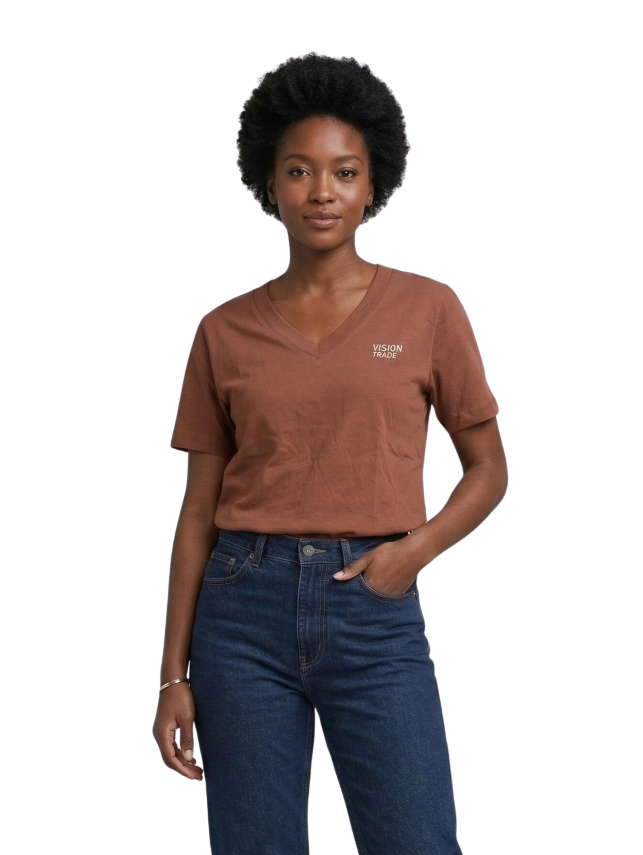 Brown V-neck T-Shirt With Small Front Design
