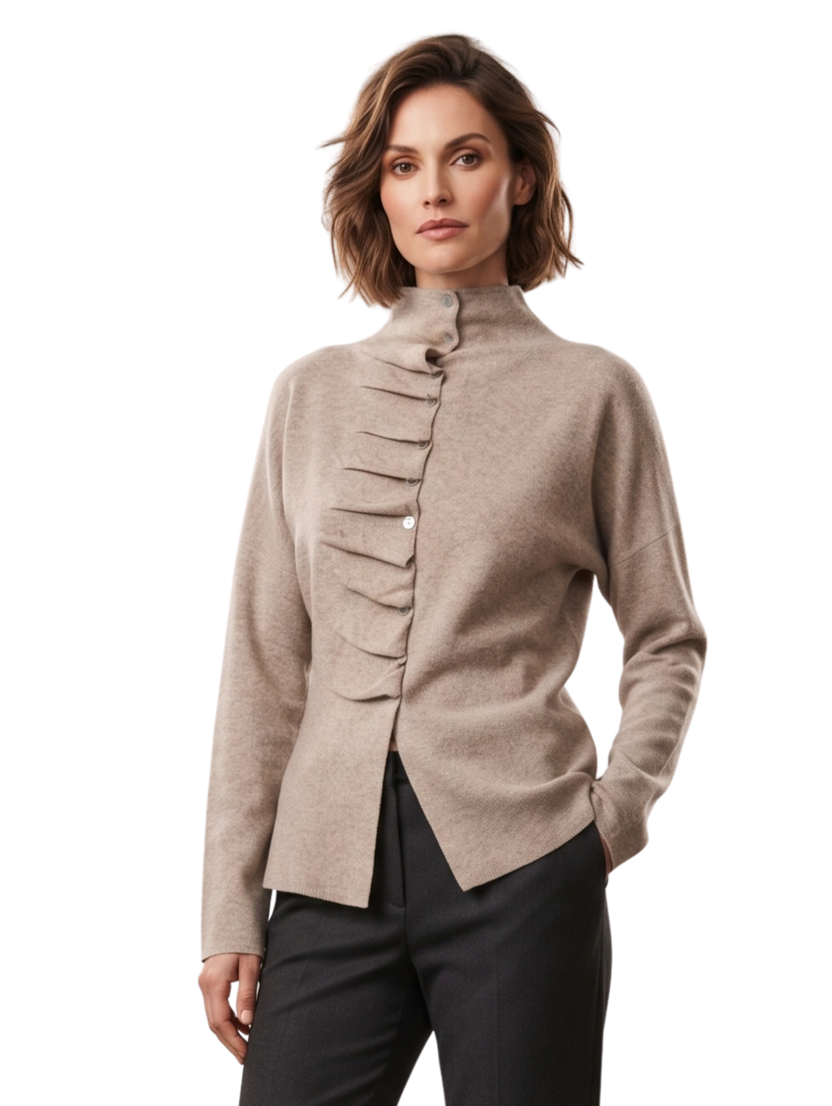 Beige High Mock neckline Pullover