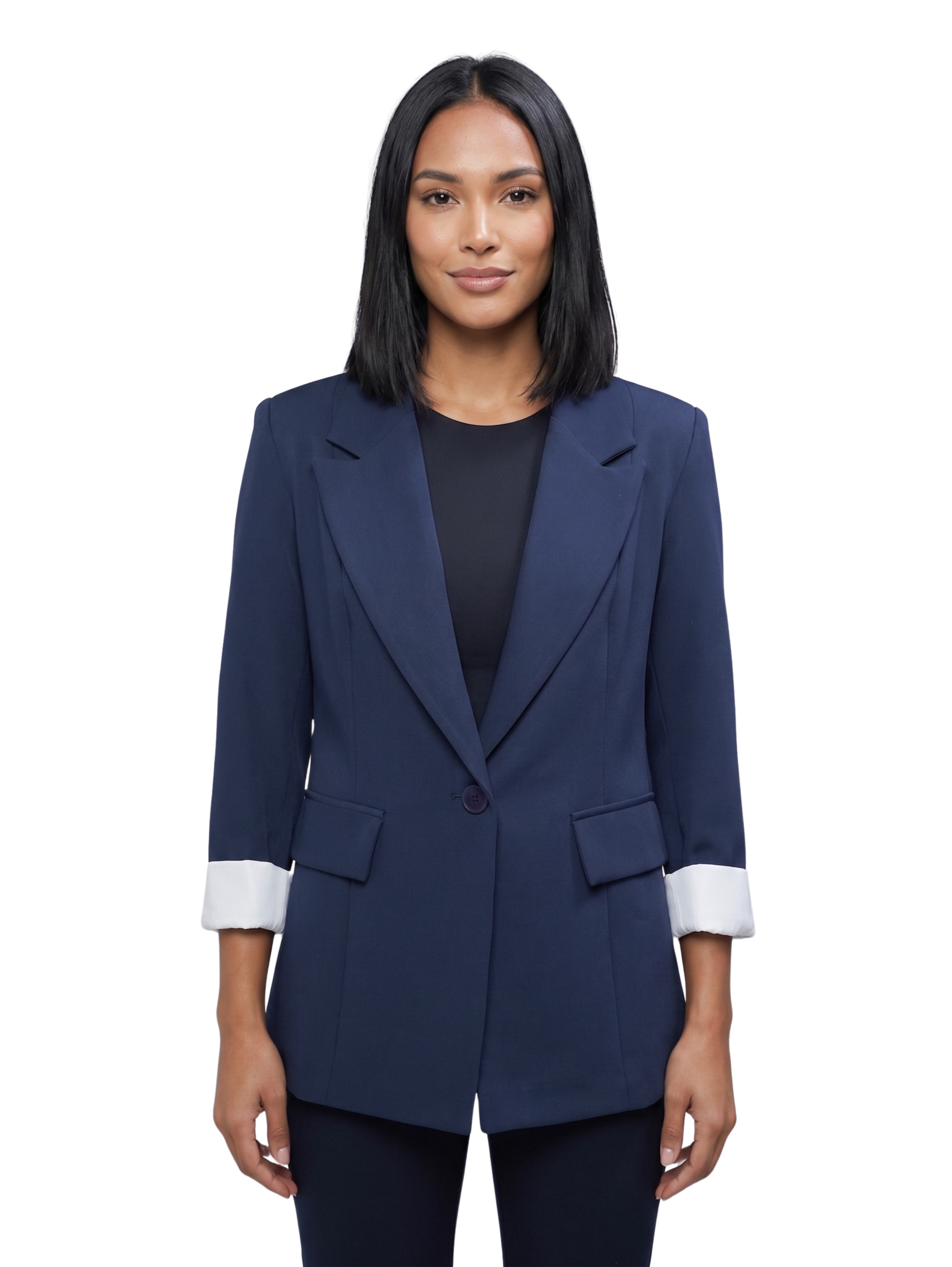 Navy Peak Lapel Blazer With Turned Up Cuffs