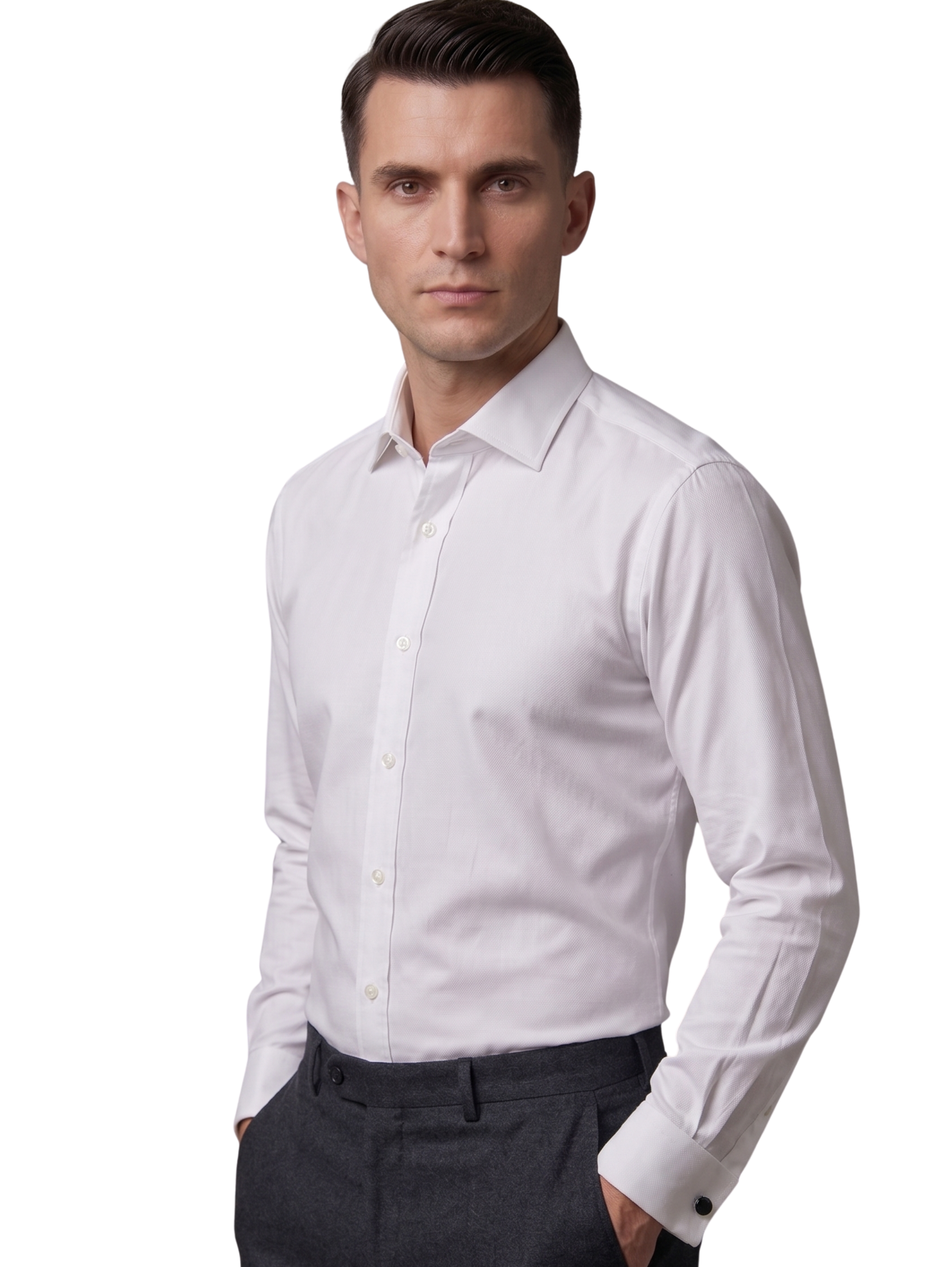 White Long Sleeved Non-Iron Classic Shirt With Cufflinks