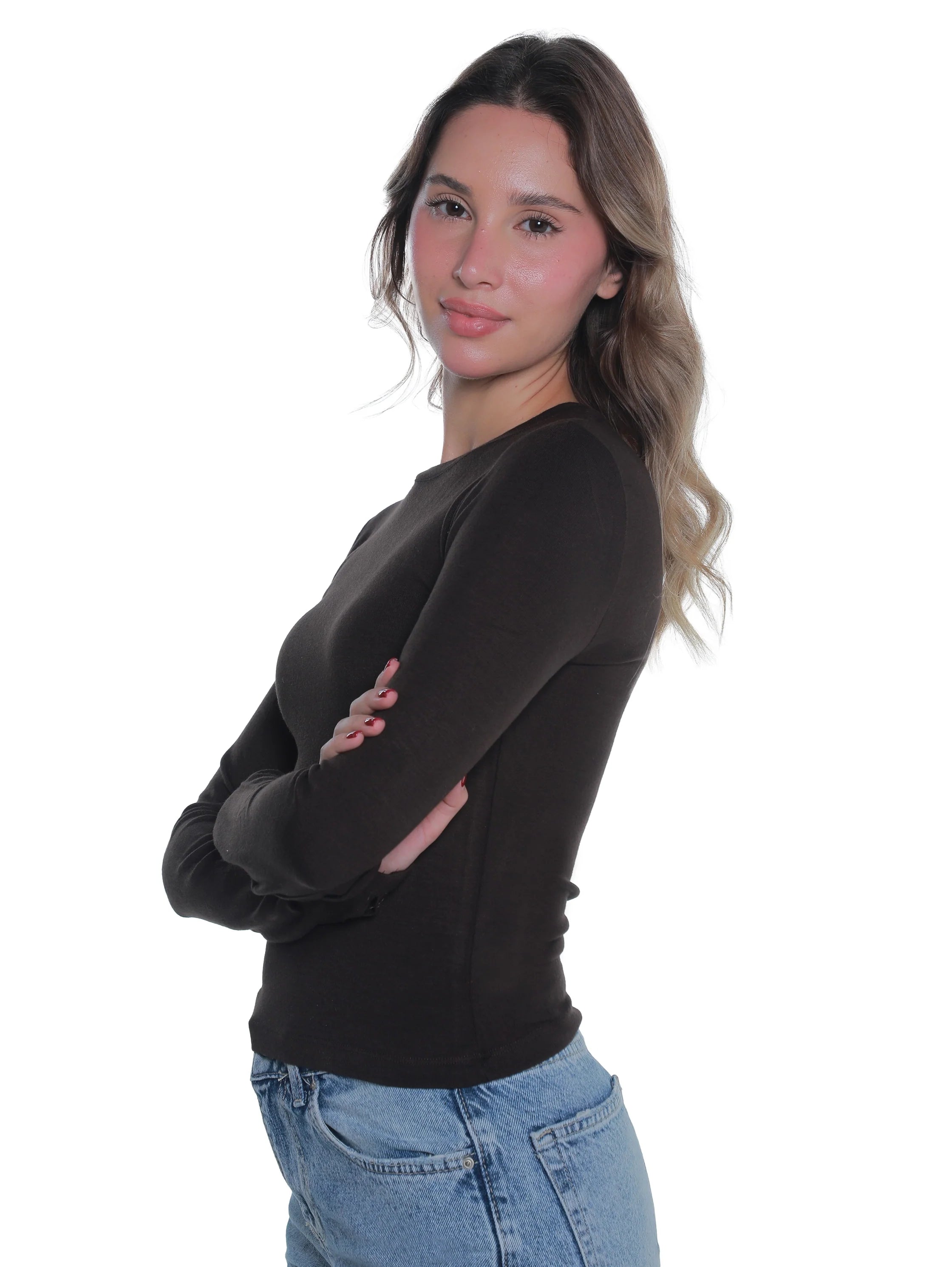 Cotton Brown Top With Open Attached Finger