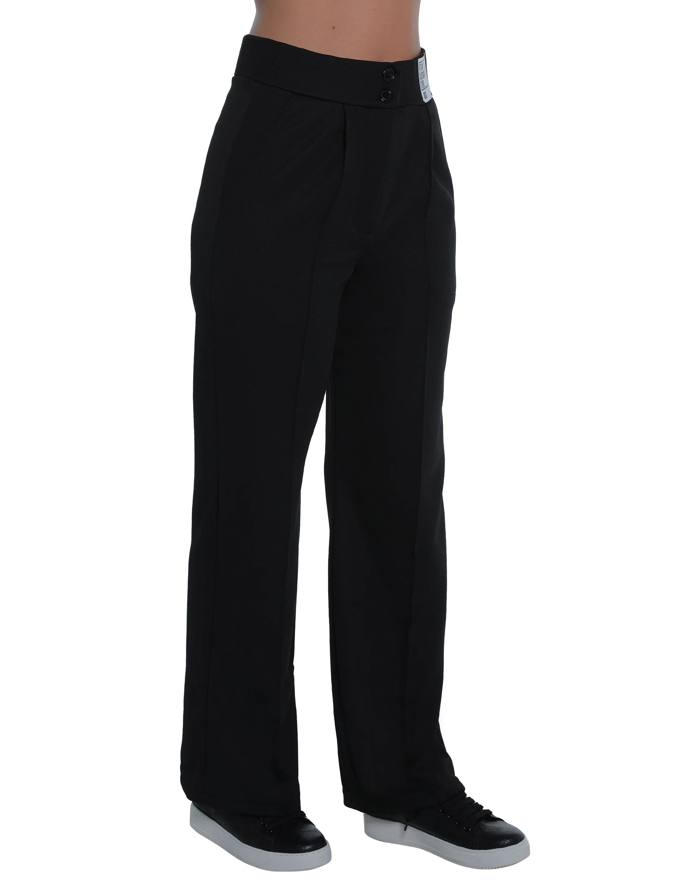 Black Loose Fit Pant With Button To Close