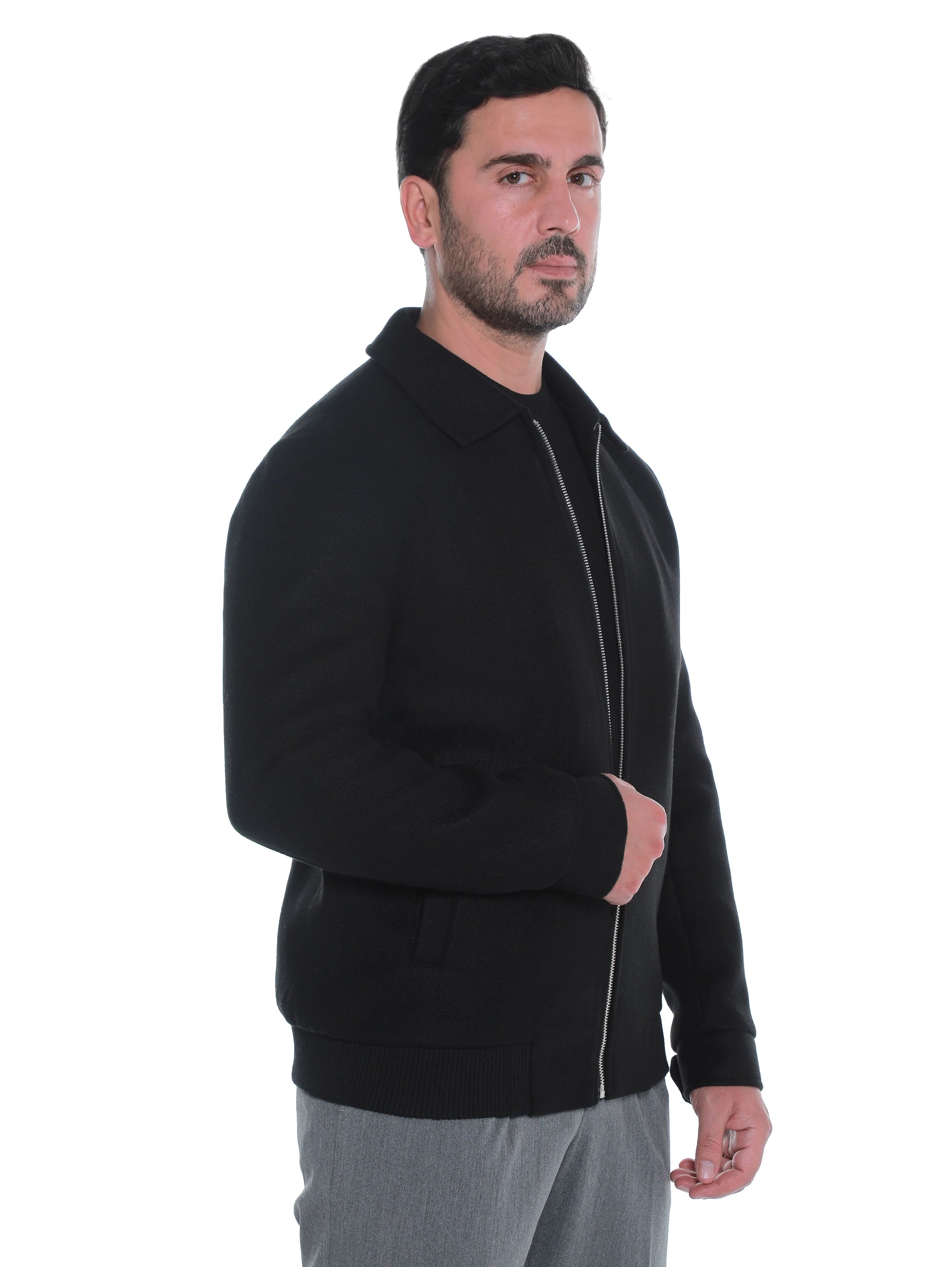 Black Zippered Jacket With Collar