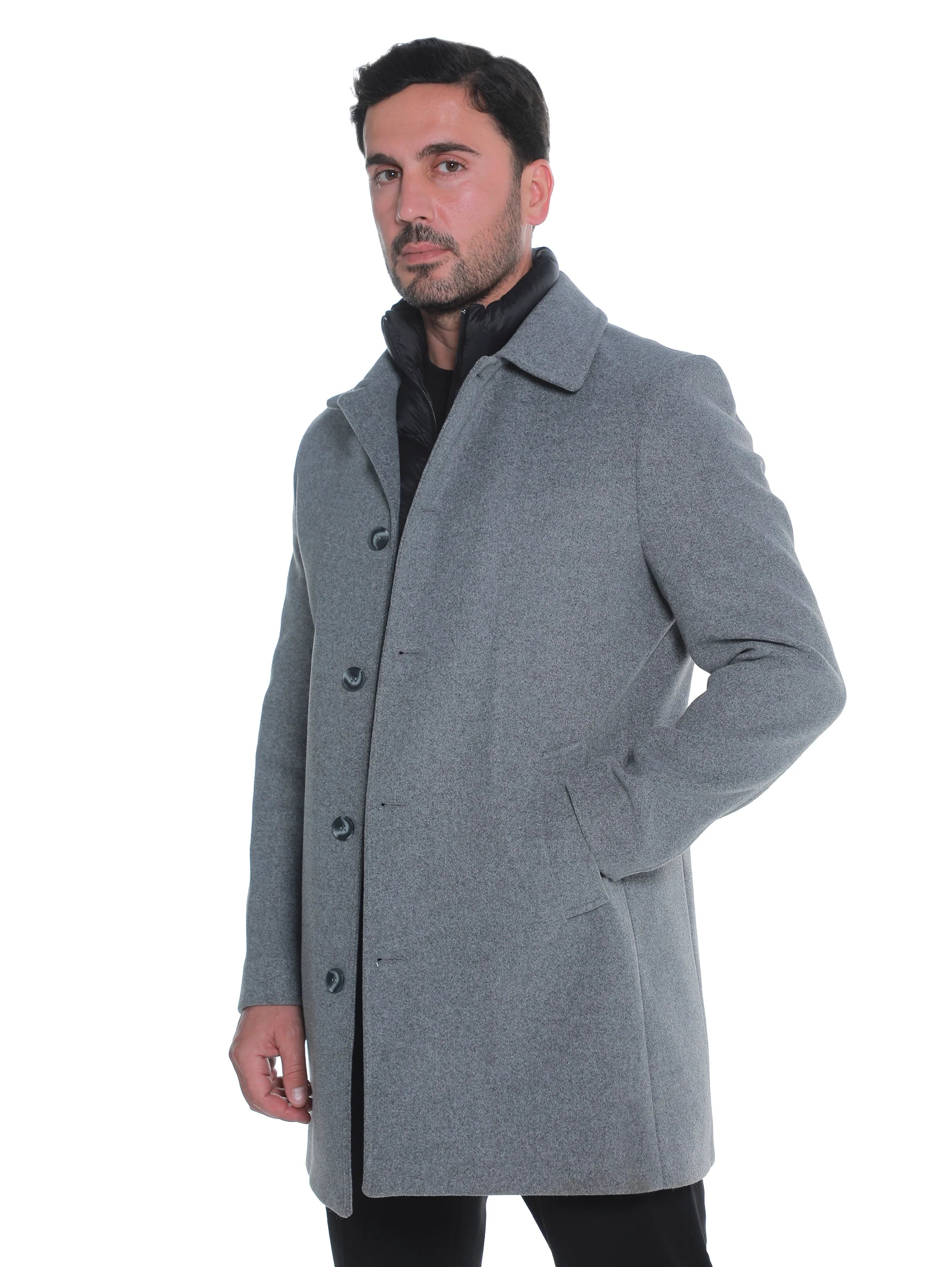 Grey Casual Coat with Double Layer