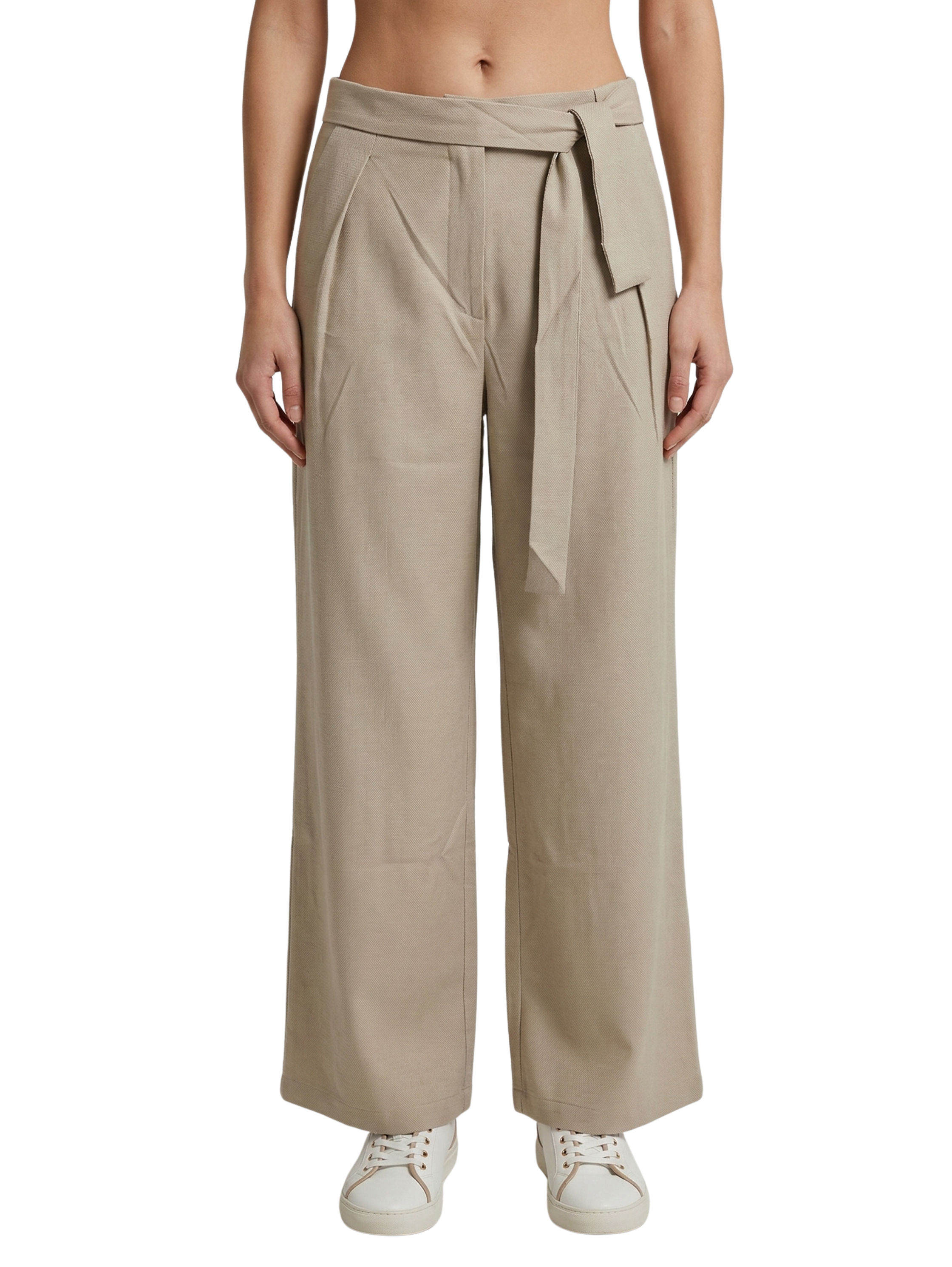 Beige Pant With Wide Tie Waist
