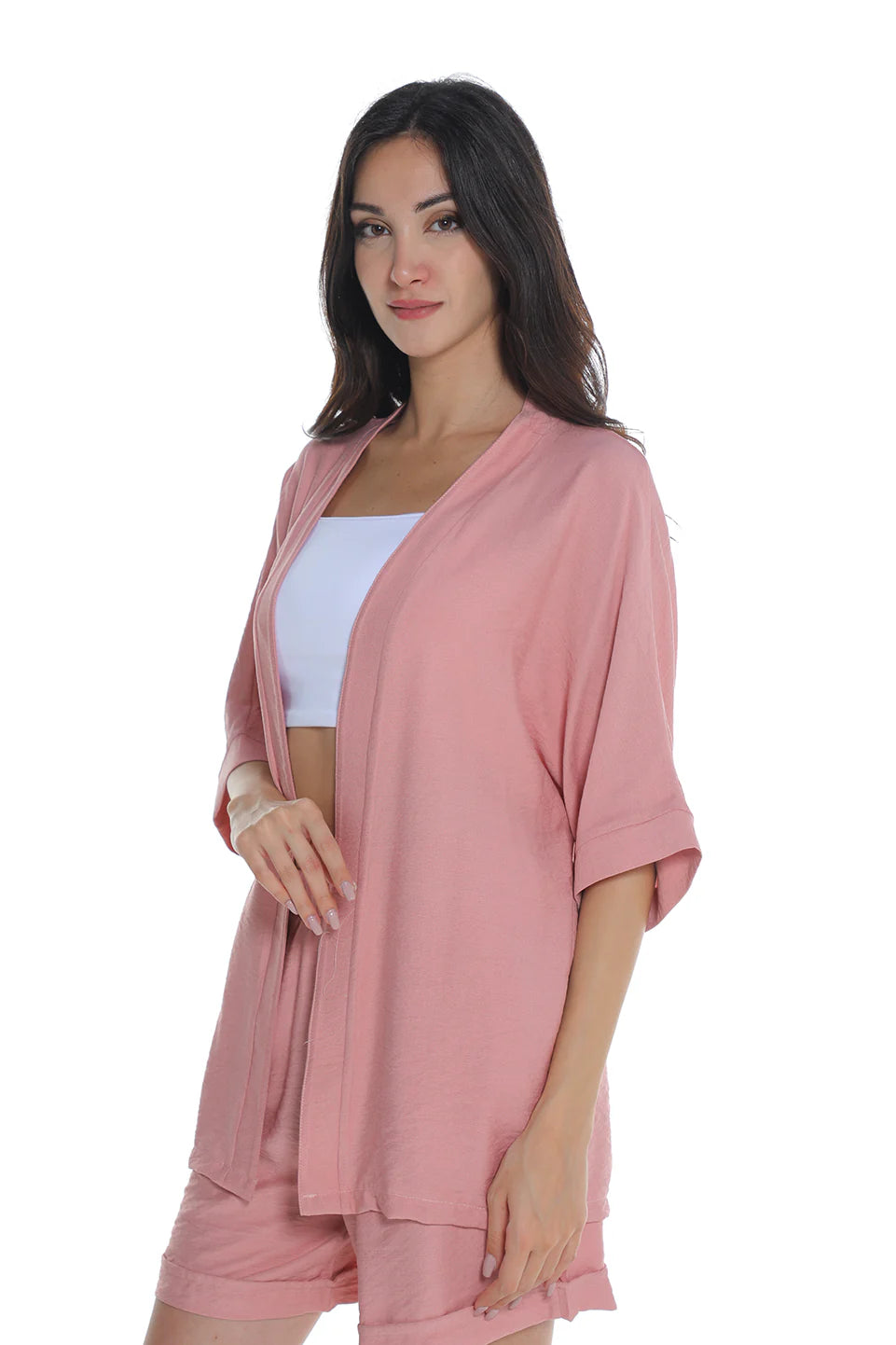 Pink Drop Shoulder Linen Cardigan