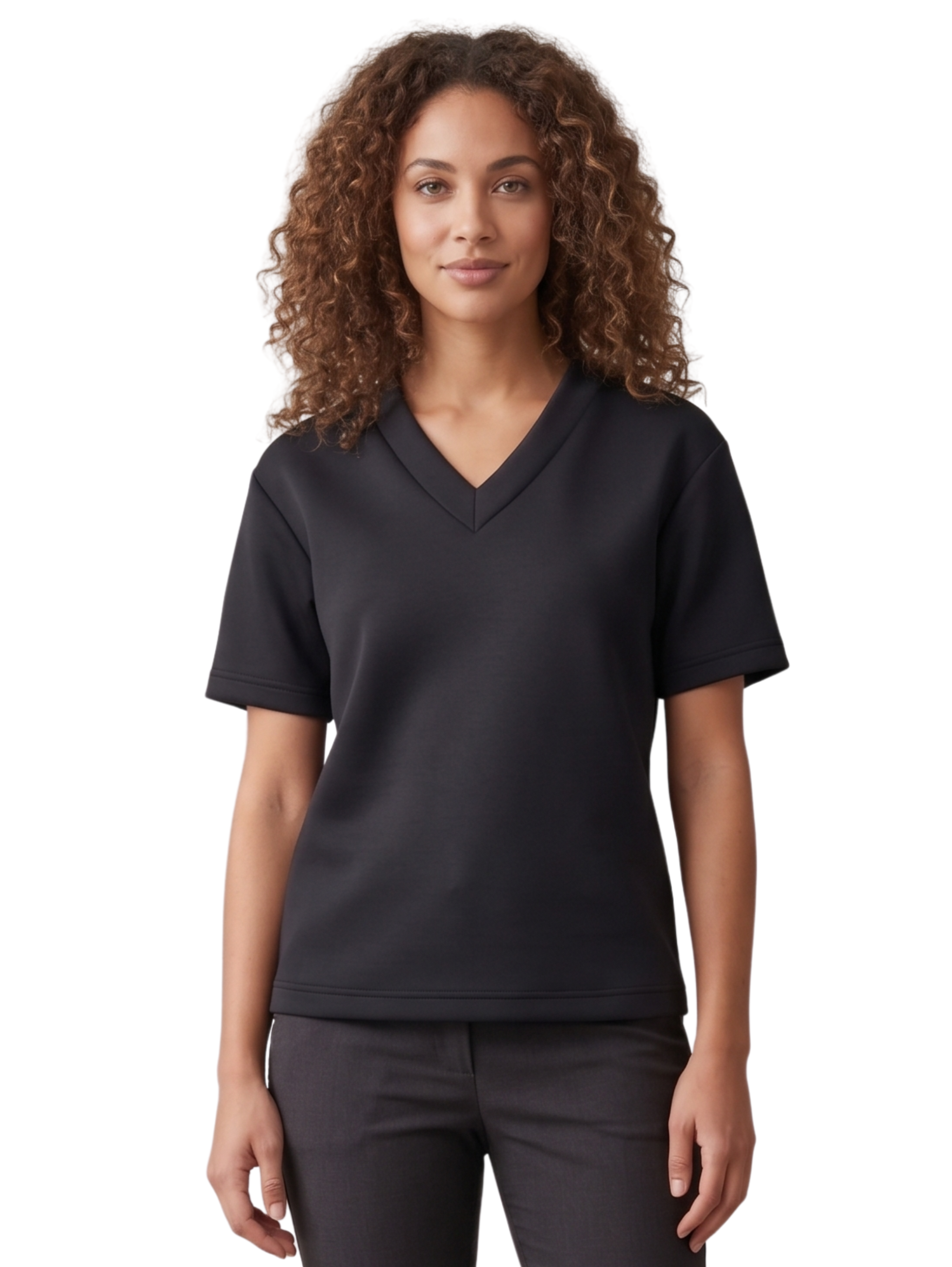 Black V Neck Short Sleeved Basic Top