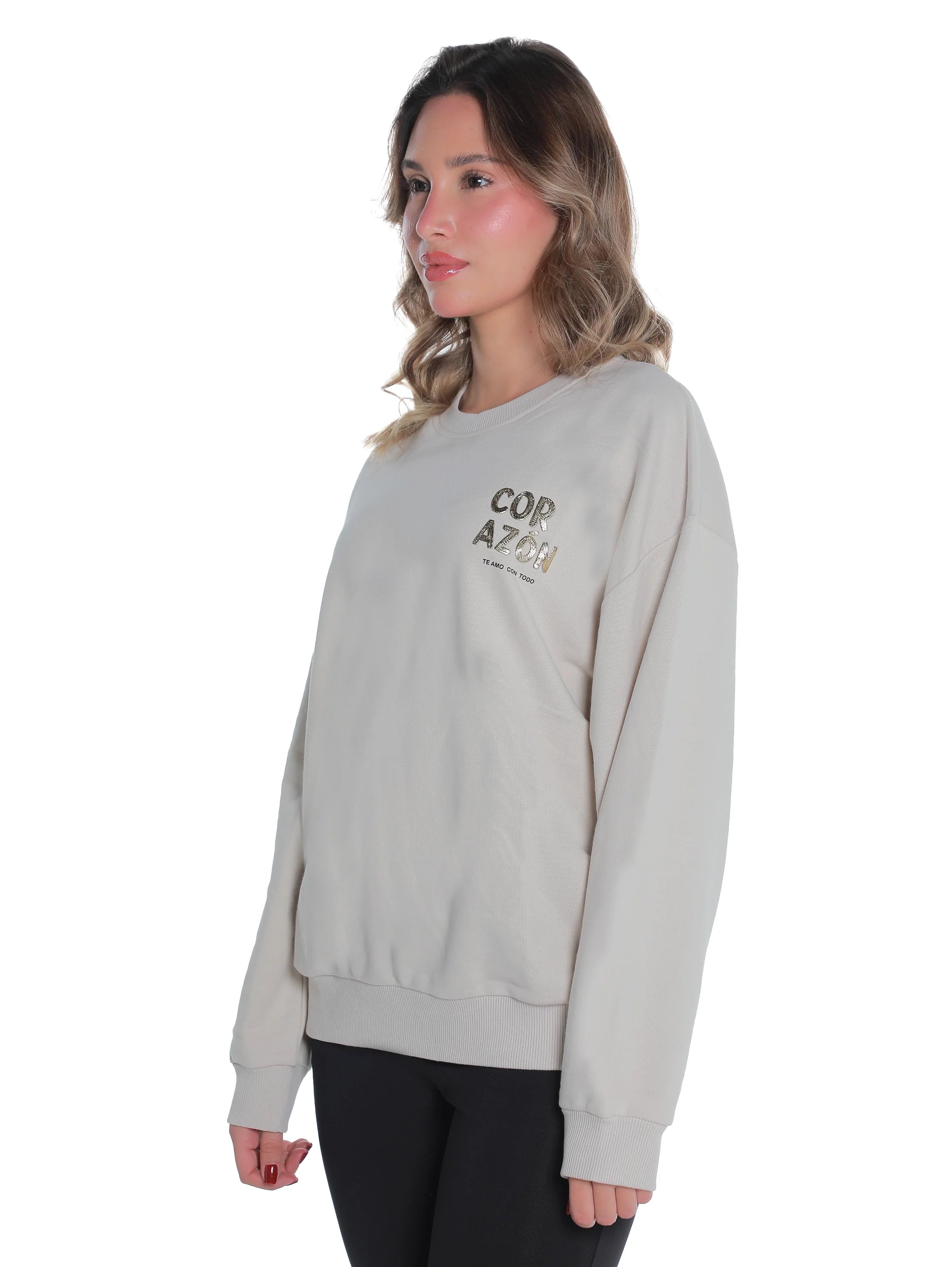 Beige Long Sleeved Sweater With Cozy Front Design