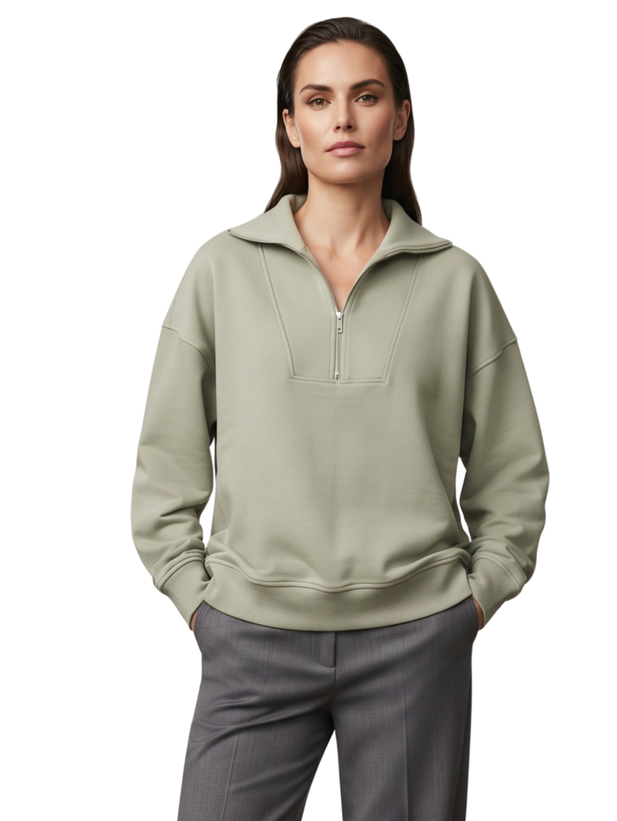 Mint Pullover With Half-Zipper