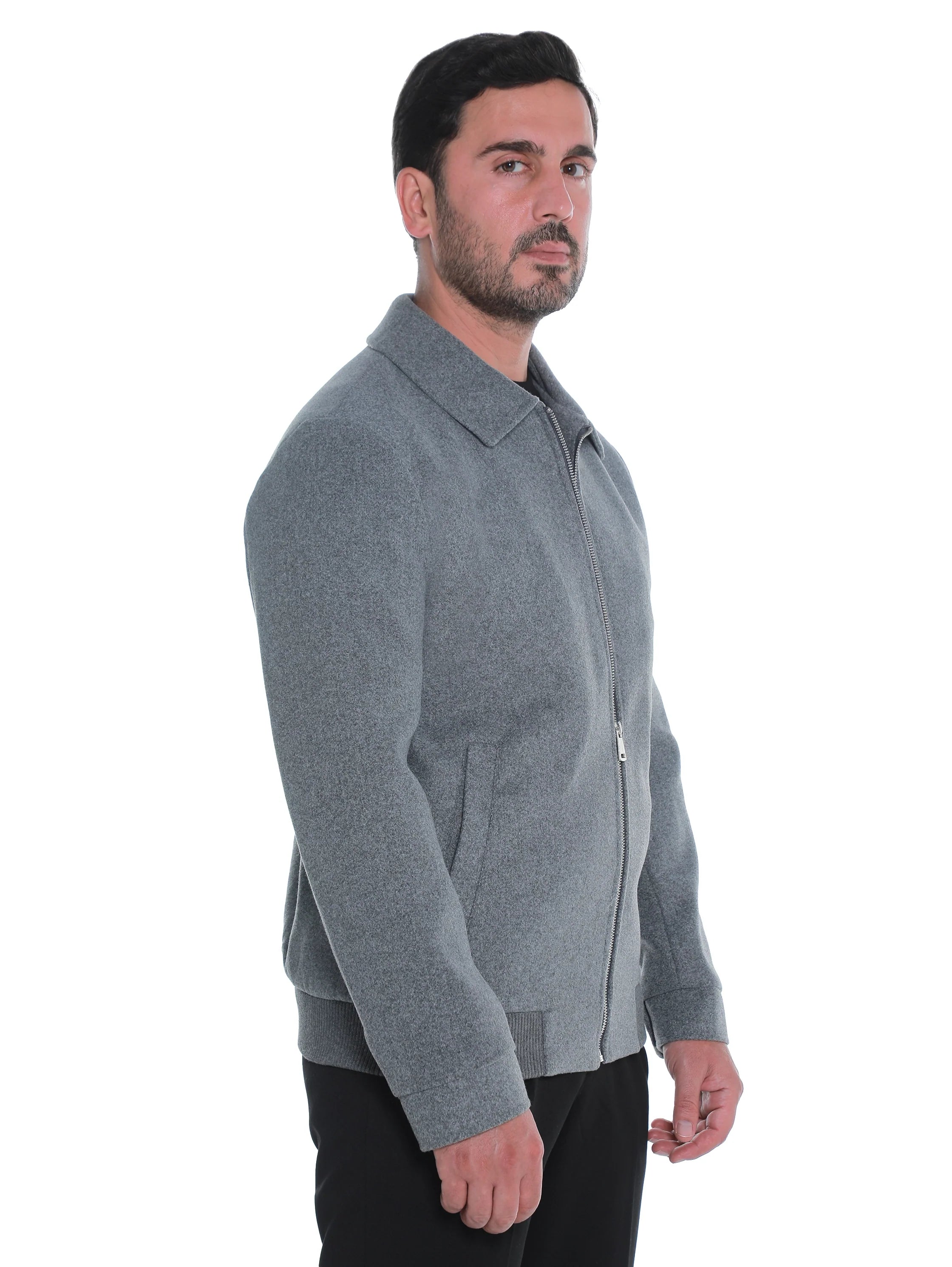 Dark Grey Zippered Jacket With Collar