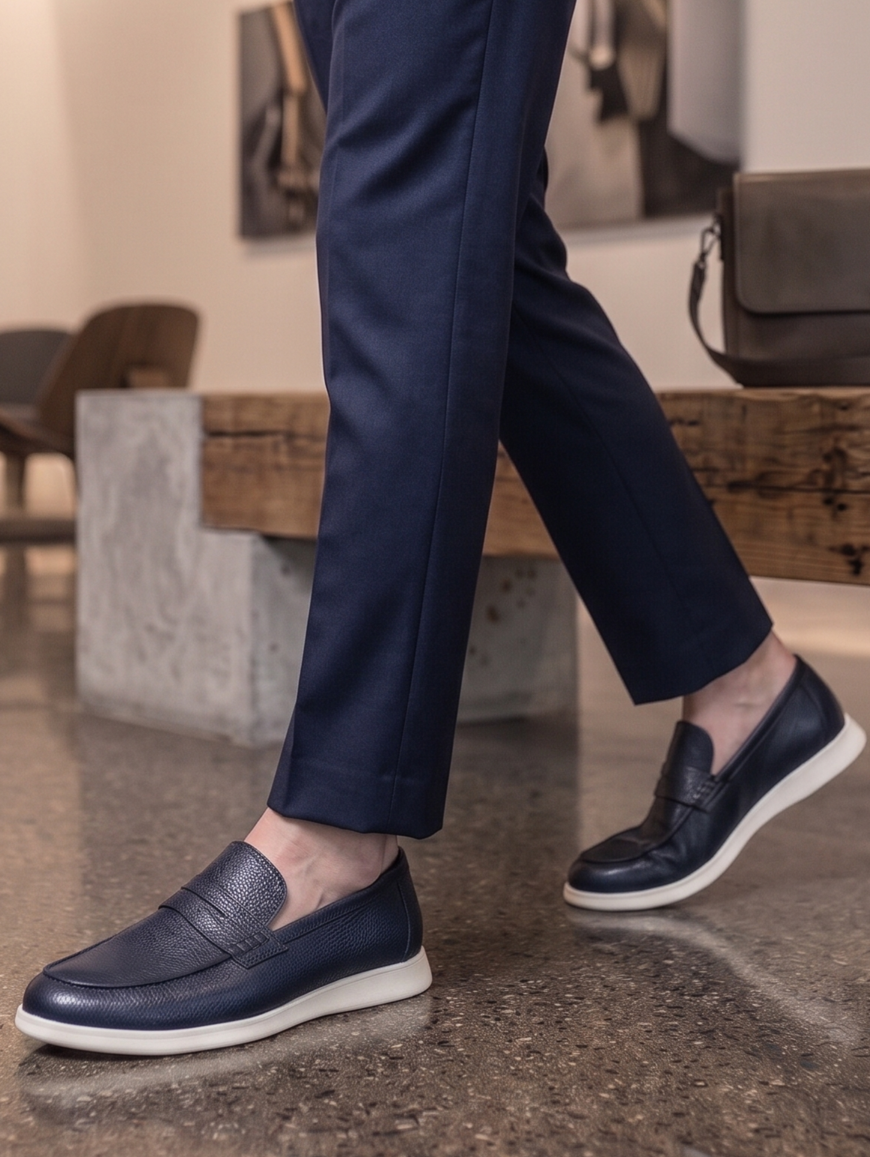Navy Leather Loafers With Modern Smart Casual Design