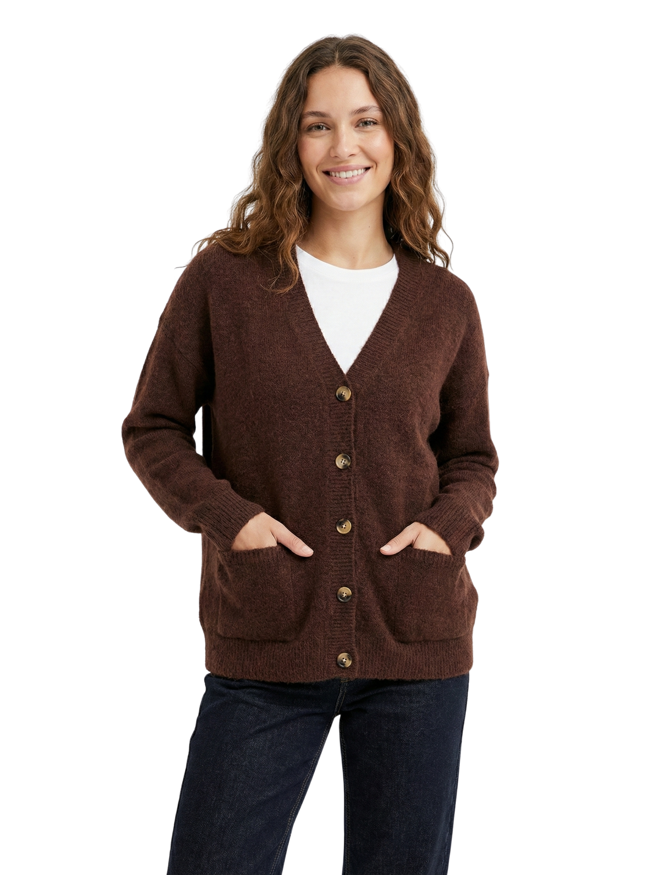 Long Sleeve Button Knitwear Brown Cardigan