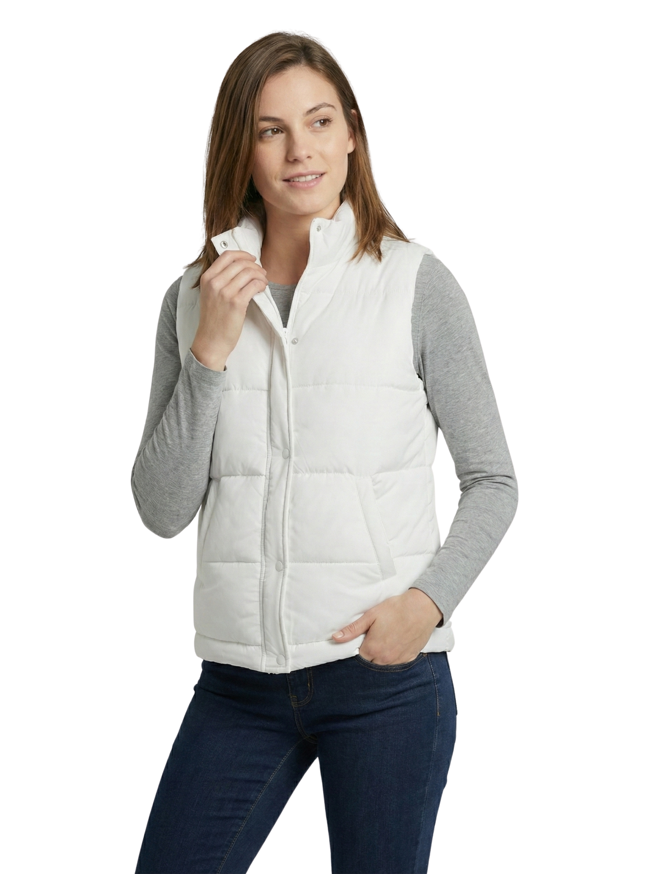 White Puffer Zippered Vest