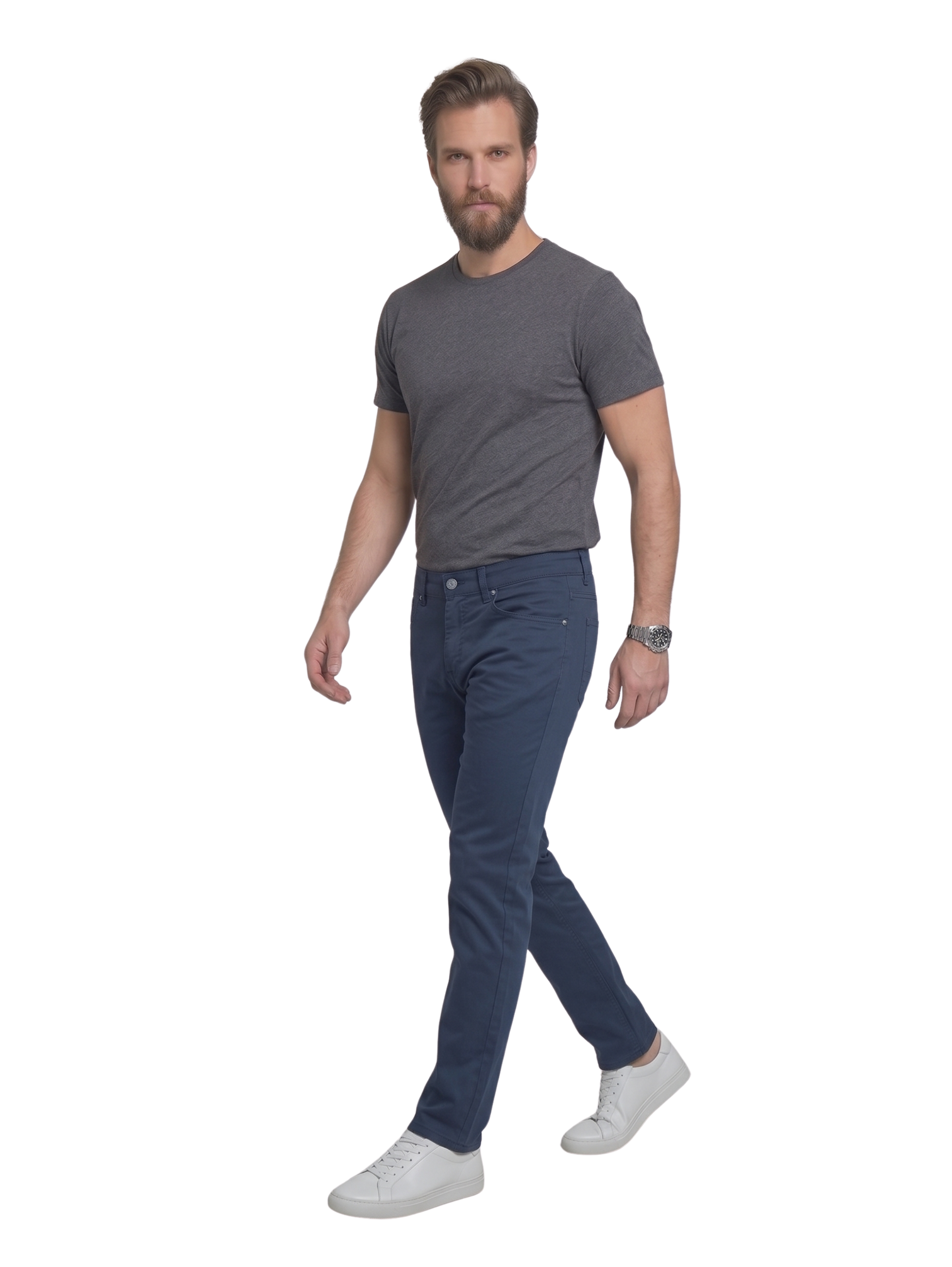 Slim Fit Navy Chino Pants With 5 Pocket Design